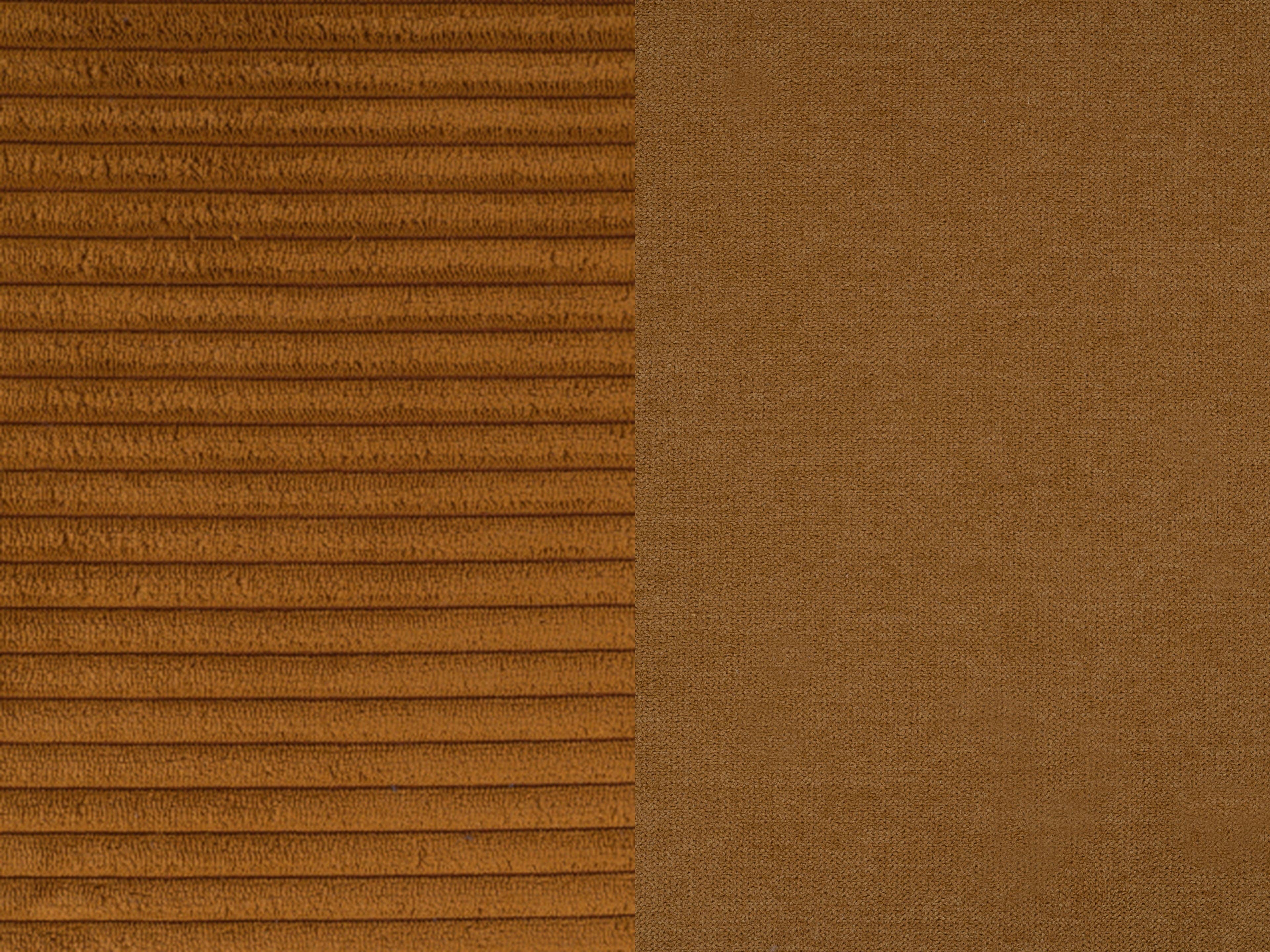 Ecksofa Paola – Detailansicht brauner Cordbezug mit markanter Rippenstruktur und glattem Bezug