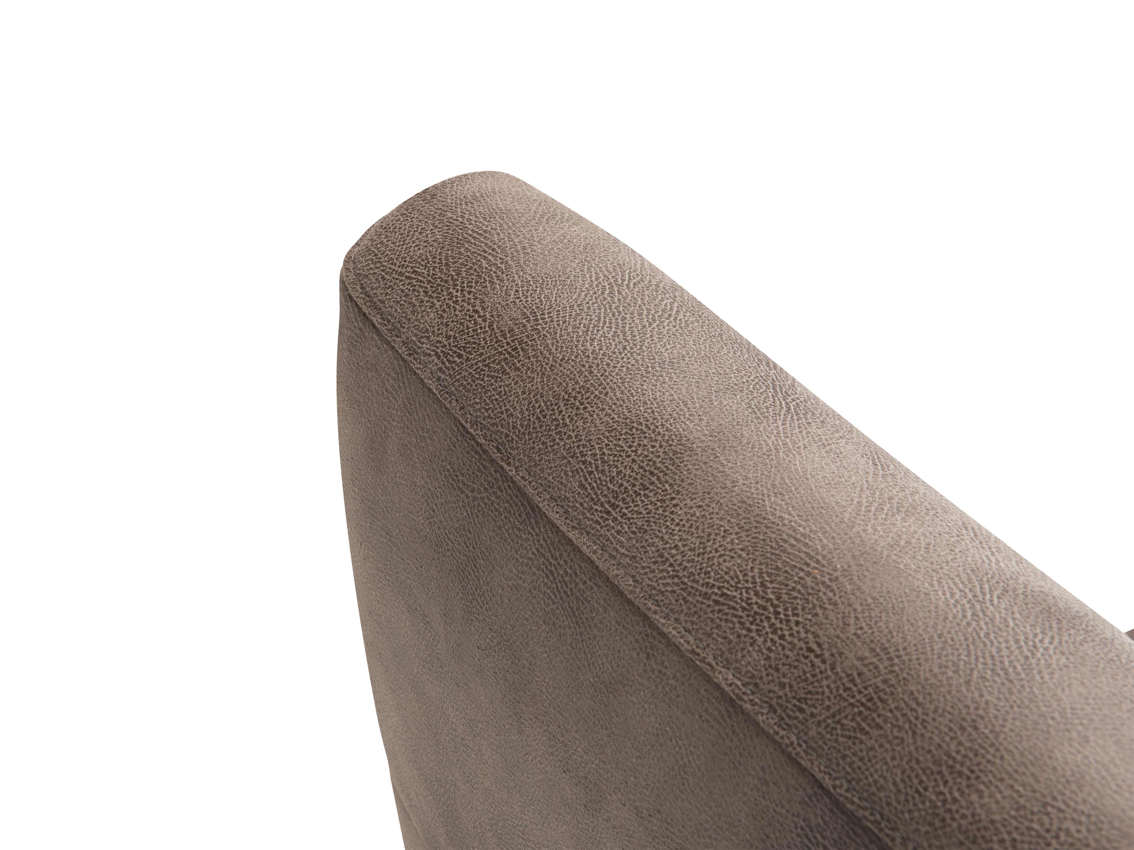Detailansicht Armlehne eines Sofas mit braunem, strukturiertem Stoffbezug in Nahaufnahme