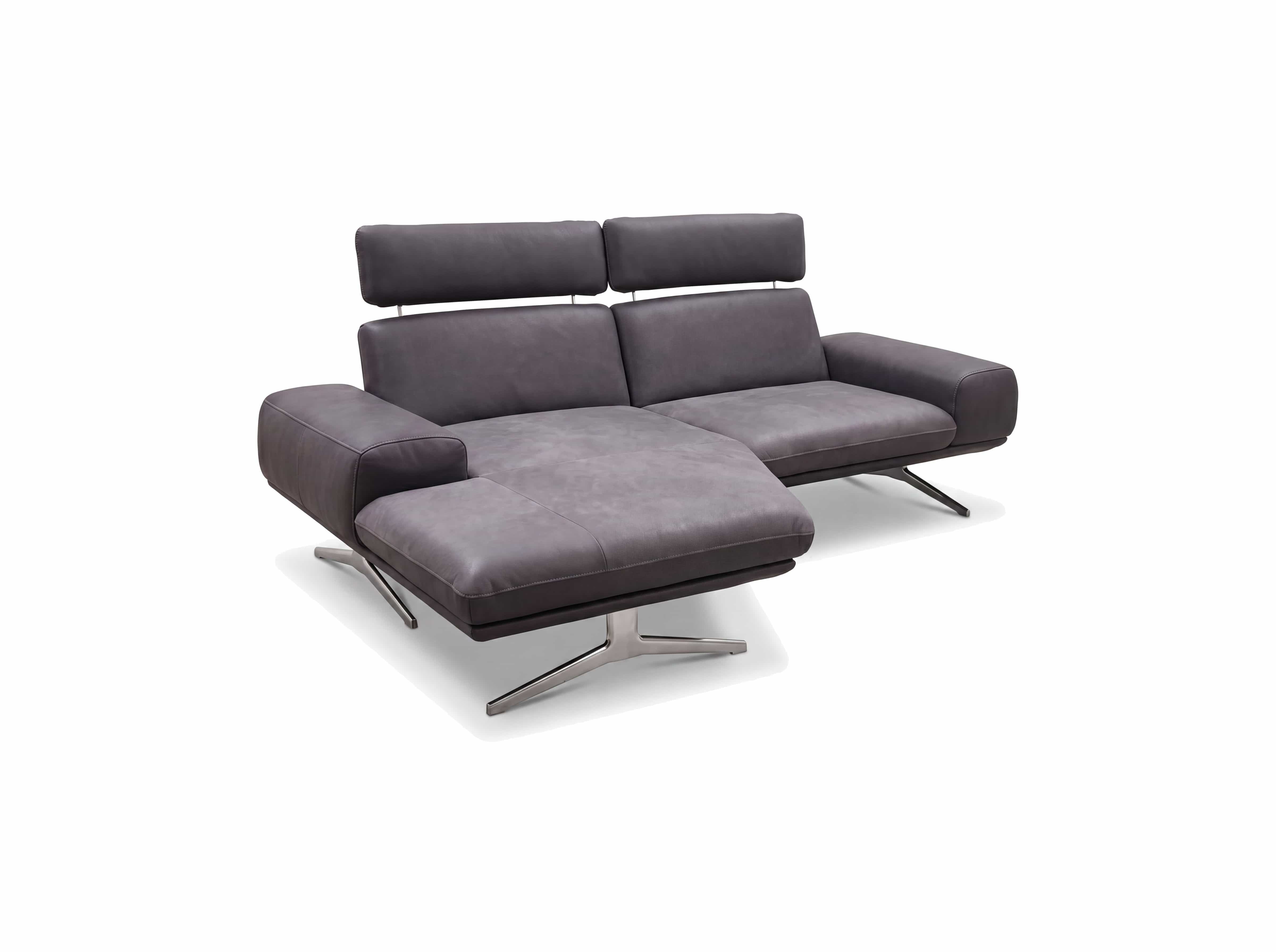 Ecksofa Kabs mit grauem Lederbezug, verstellbaren Kopfstützen und Armlehnen, Metallfüße
