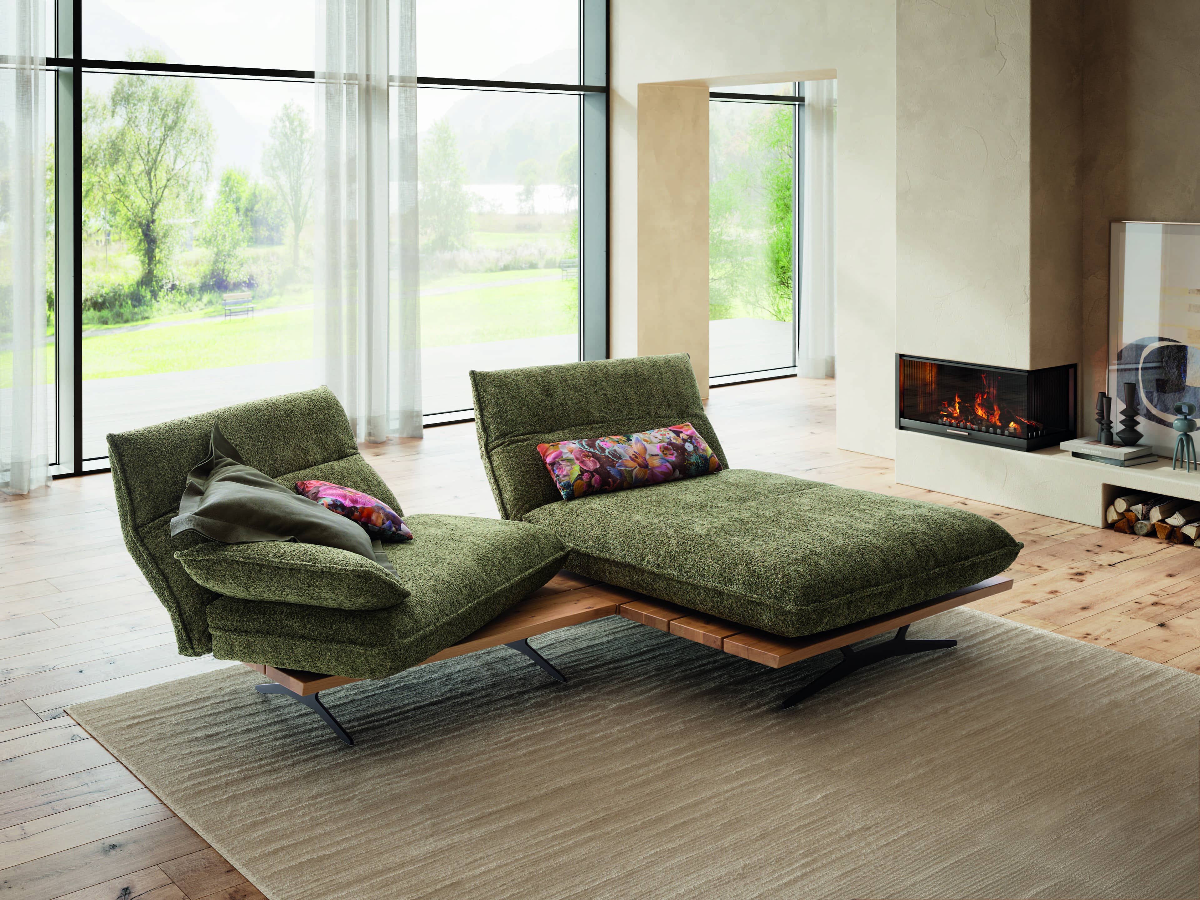 Ecksofa Kabs Polsterwelt in grüner Stoffoptik mit verstellbarer Rückenlehne und Metallfüßen