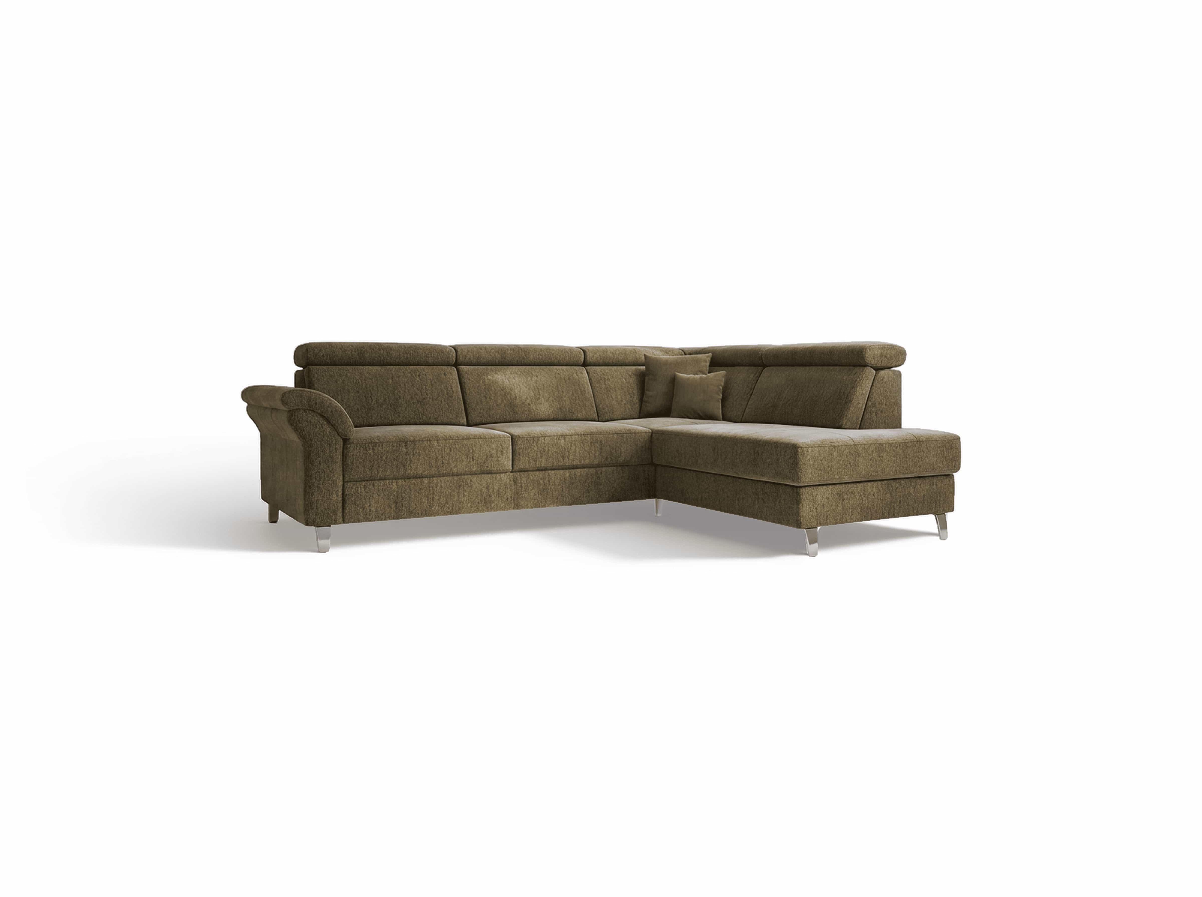 Ecksofa Kabs Polsterwelt mit braunem Stoffbezug, Armlehnen, hoher Rückenlehne und Metallfüßen