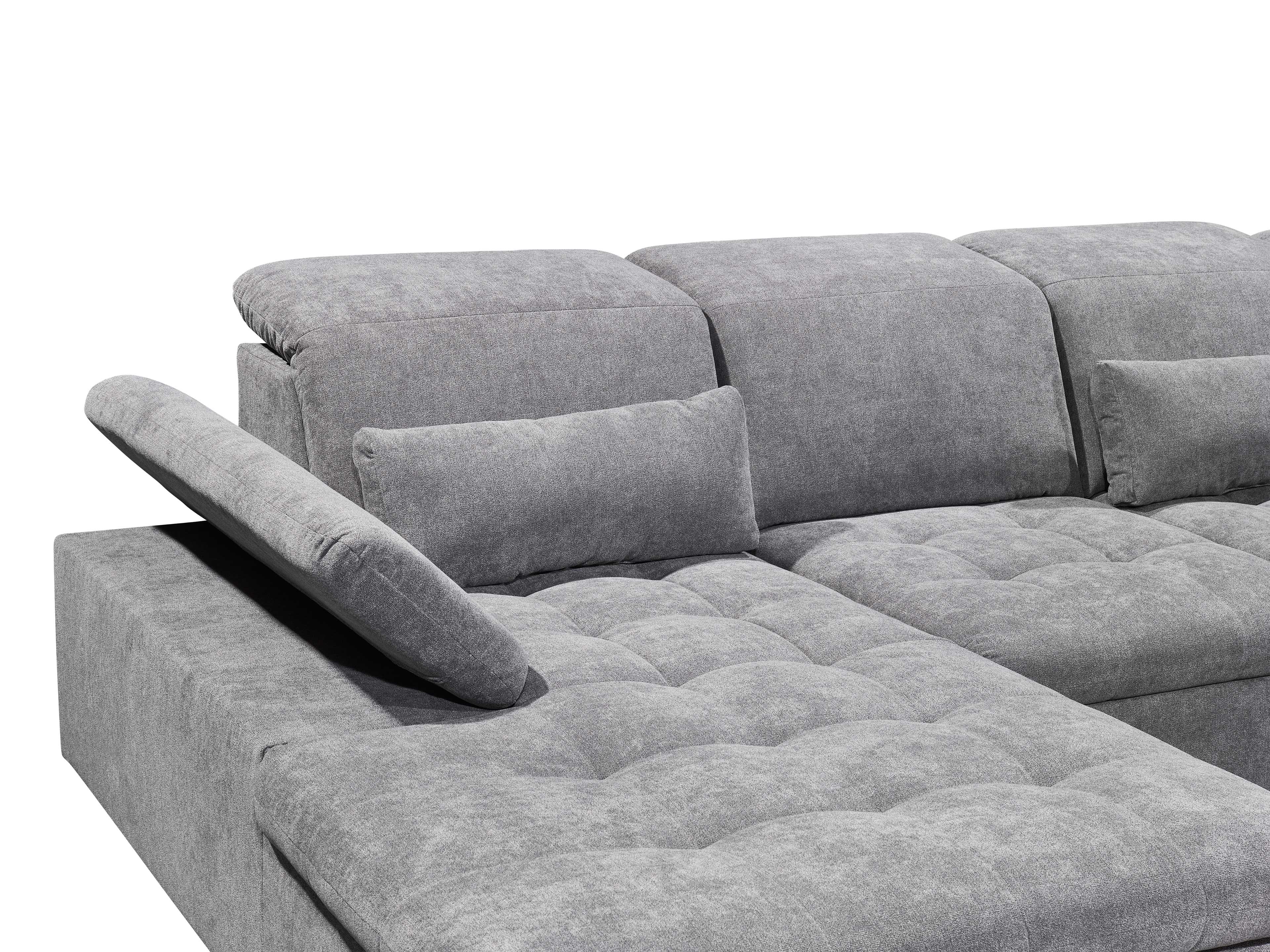 Ecksofa Kabs Polsterwelt mit grauem Stoffbezug, verstellbarer Rückenlehne und Polsterung