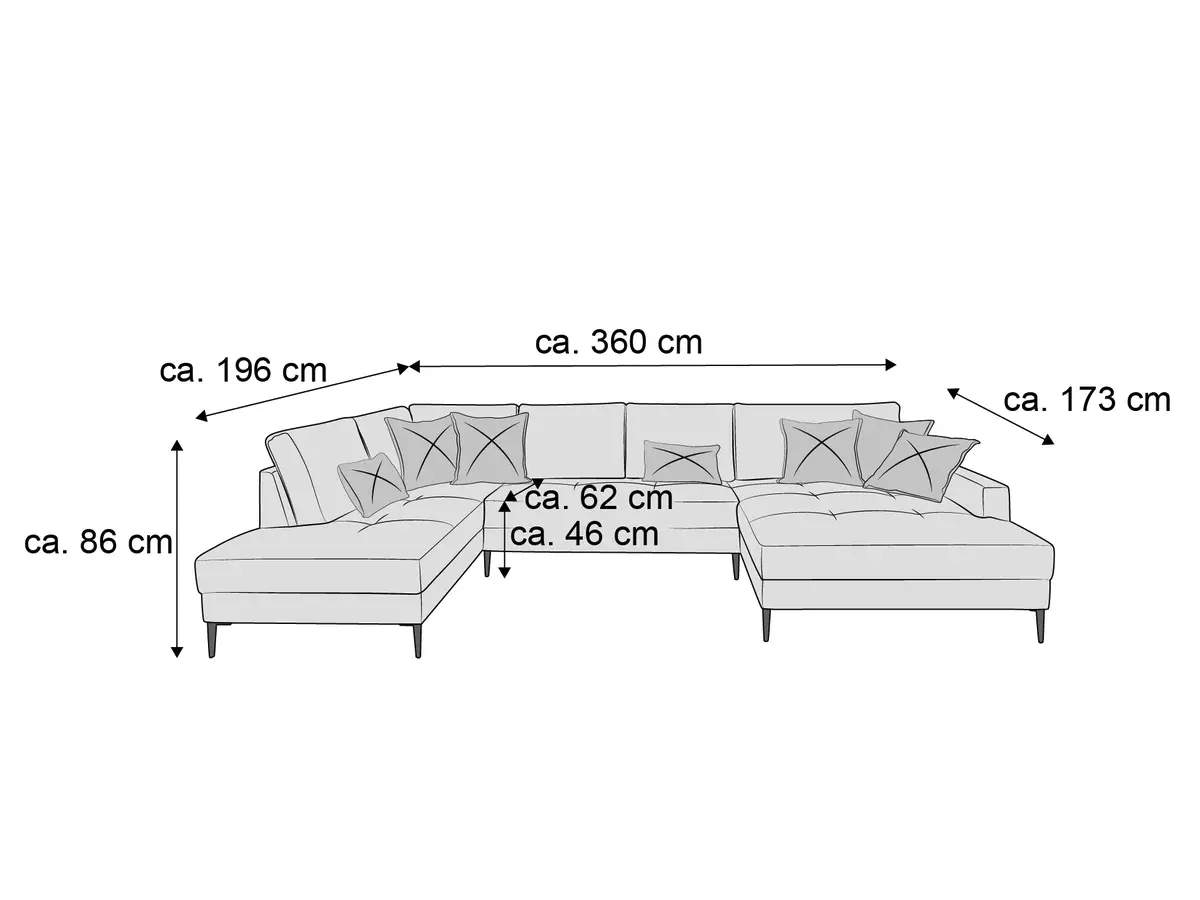 Ecksofa mit Stoffbezug und Rückenpolstern, L-Form, inklusive Zierkissen und schlanken Füßen