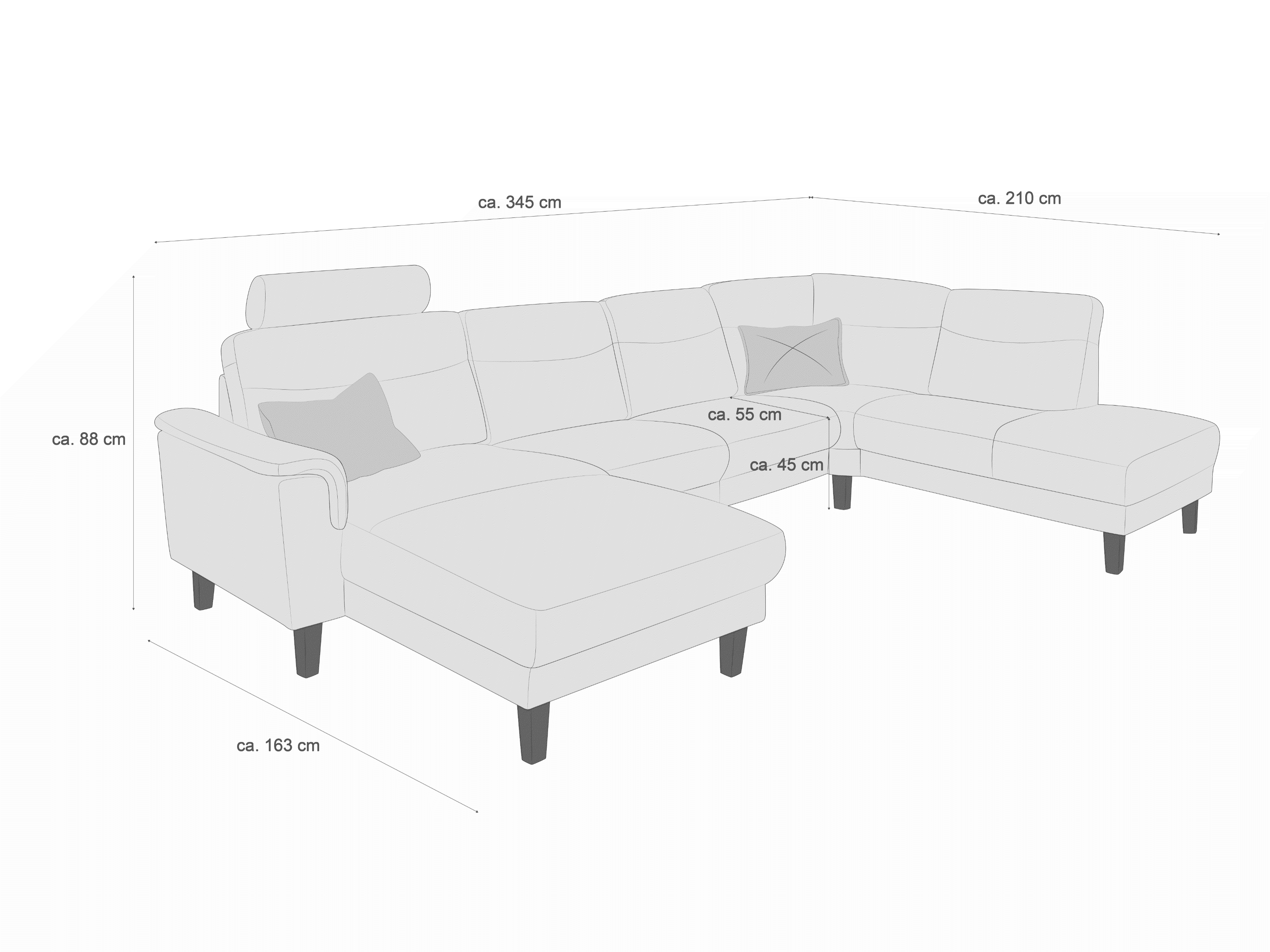 Ecksofa Kabs mit Stoffbezug, L-Form, gepolsterte Rückenlehnen, Armlehnen, sichtbare Sofafüße