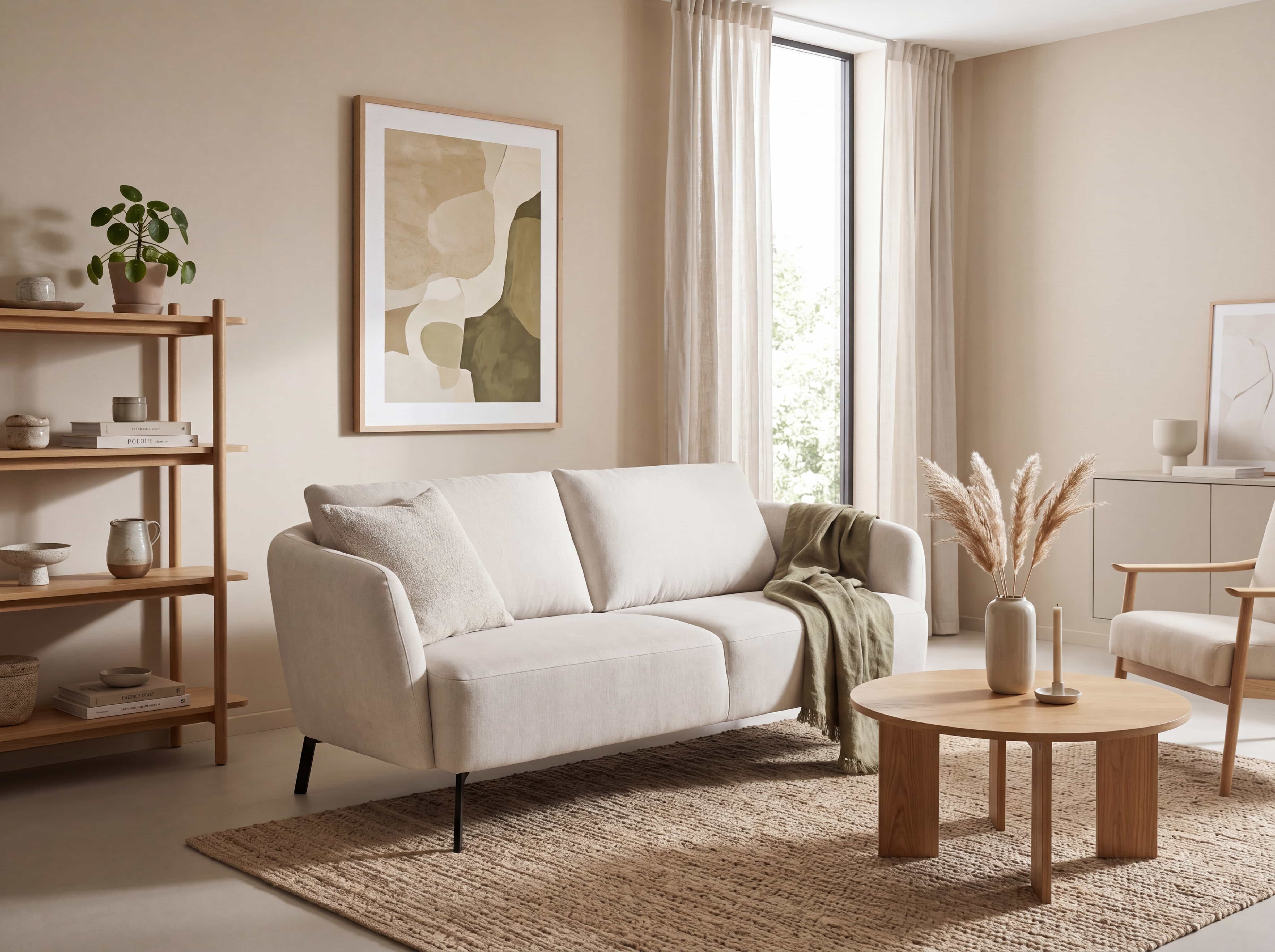 2-Sitzer Sofa Kabs Polsterwelt mit Stoffbezug in hellem Beige, gepolsterte Sitzfläche, schwarze Füße
