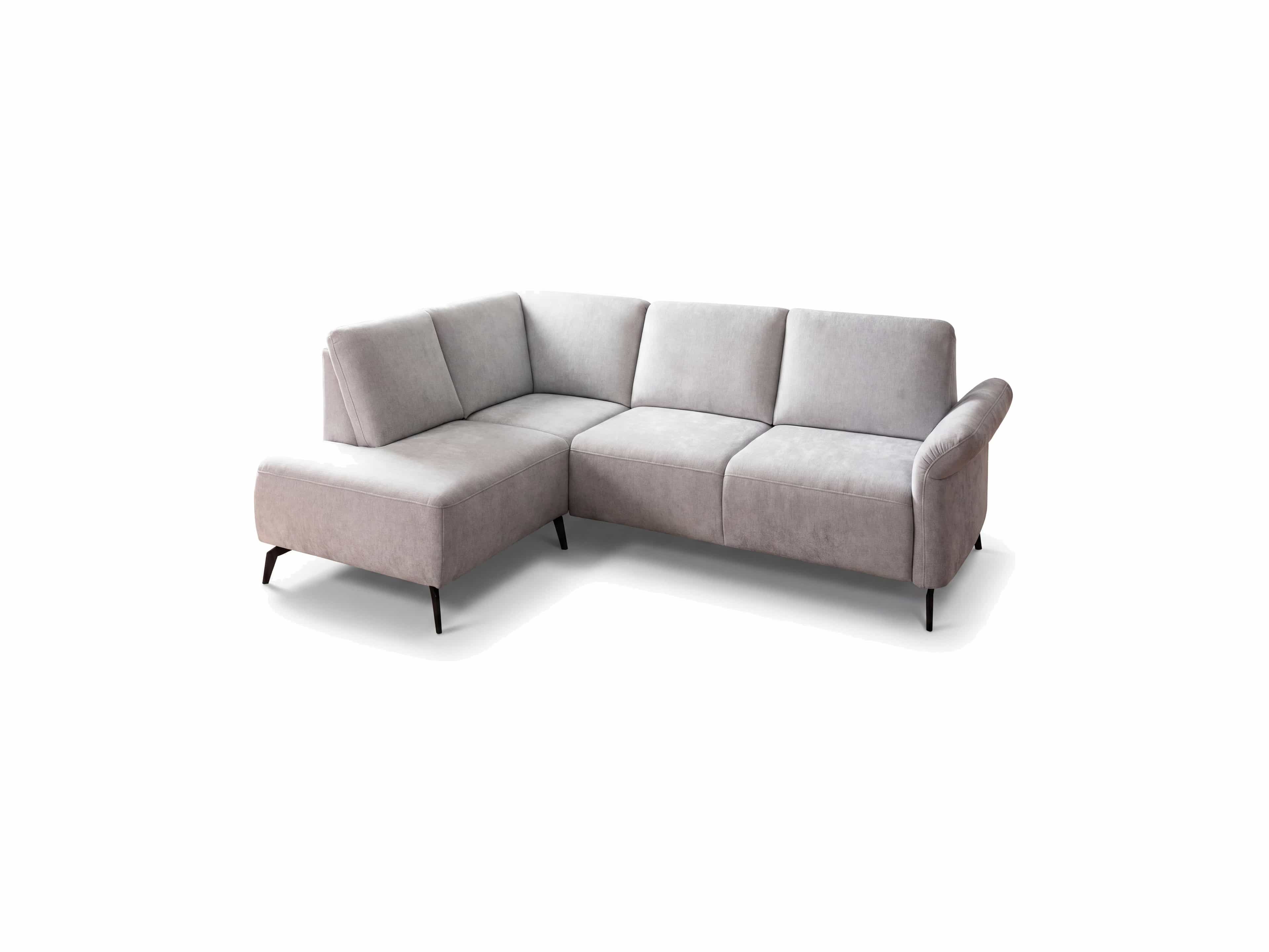 Ecksofa Kabs Polsterwelt mit hellgrauem Stoffbezug, schwarzem Metallgestell und Armlehne links