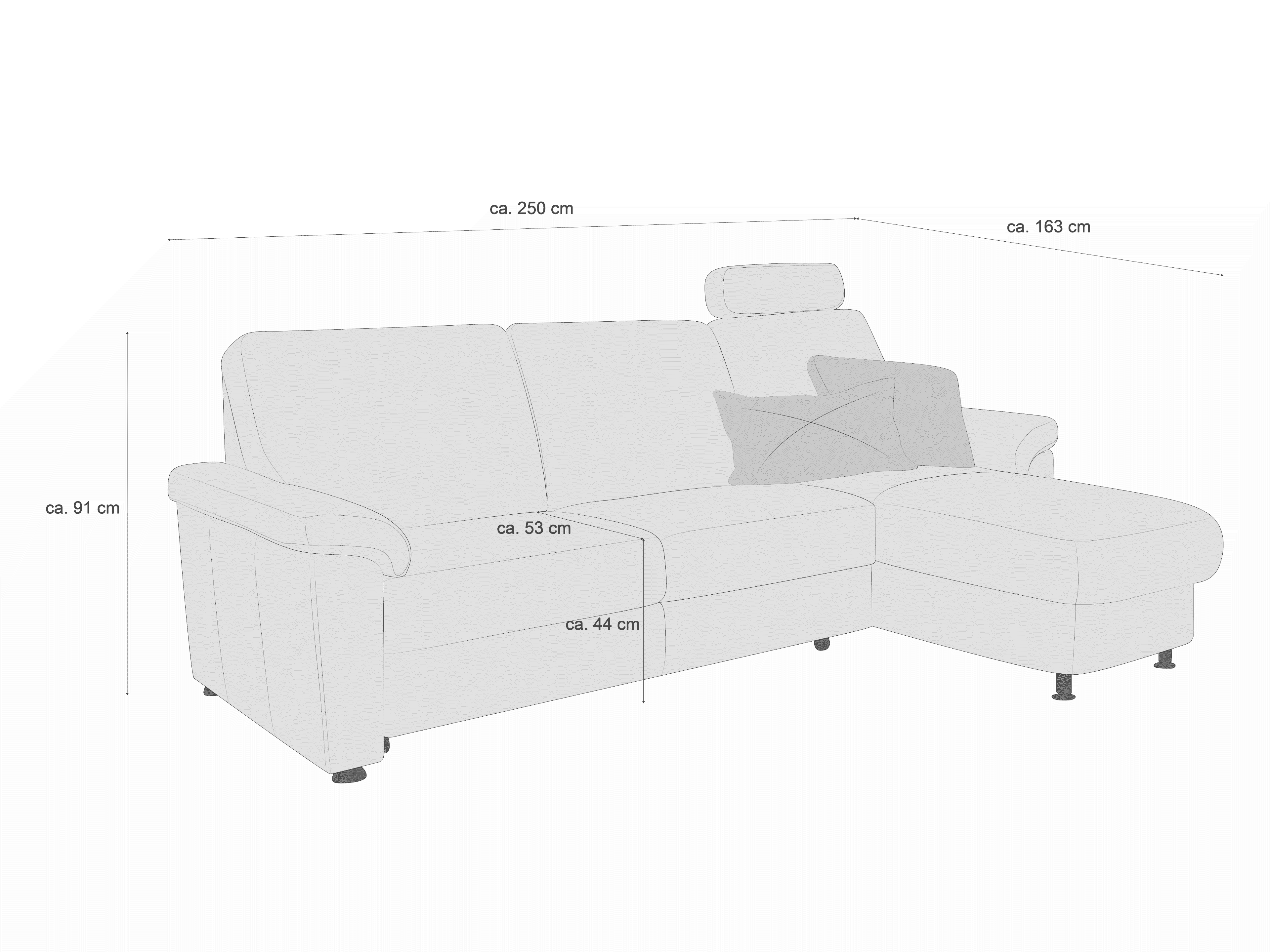 Ecksofa Kabs Polsterwelt mit Stoffbezug in hellem Farbton, Armlehnen und Kopfstütze, L-Form