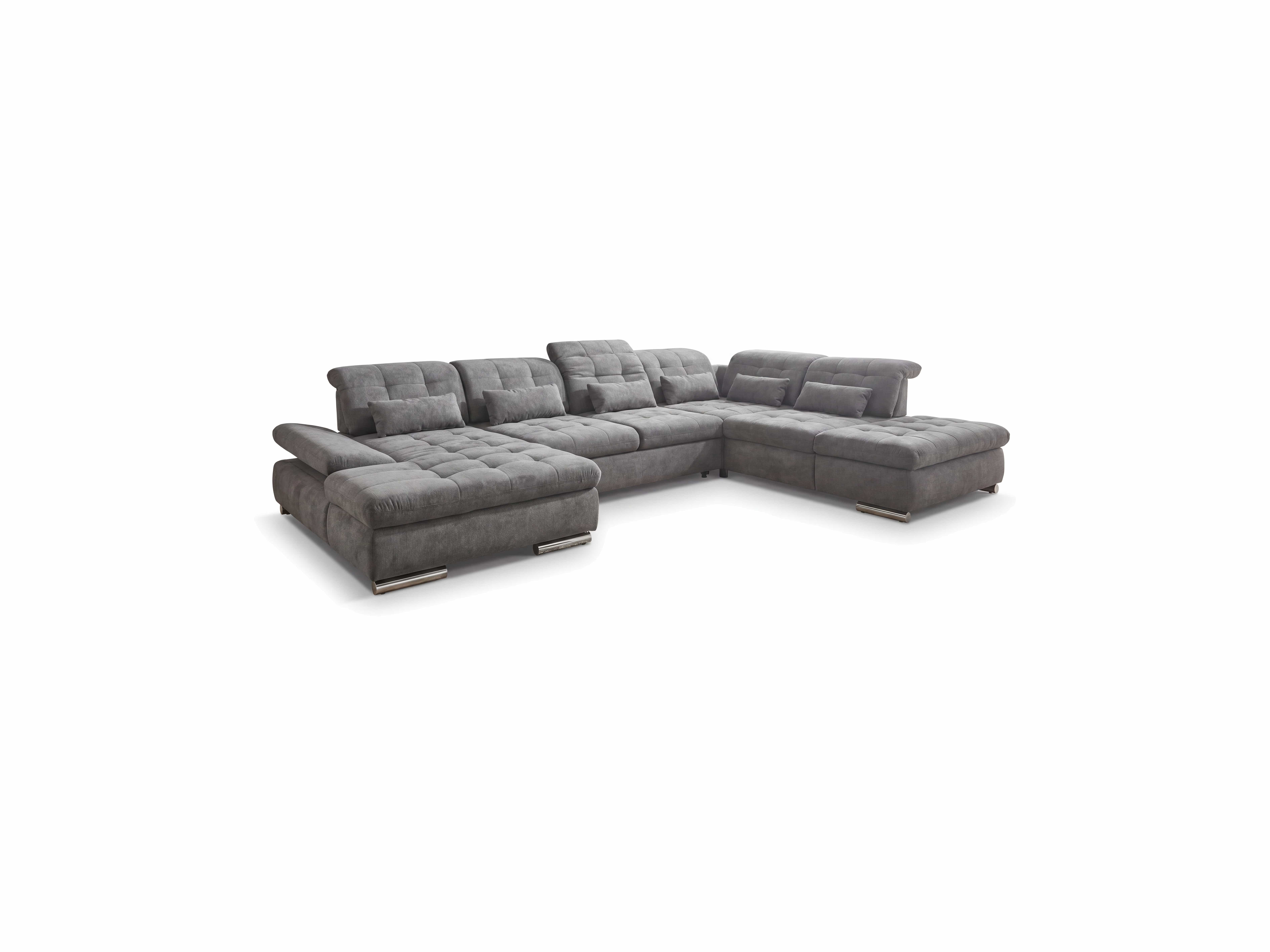 Ecksofa Dallas mit grauem Stoffbezug, verstellbaren Kopfstützen und gepolsterter Sitzfläche