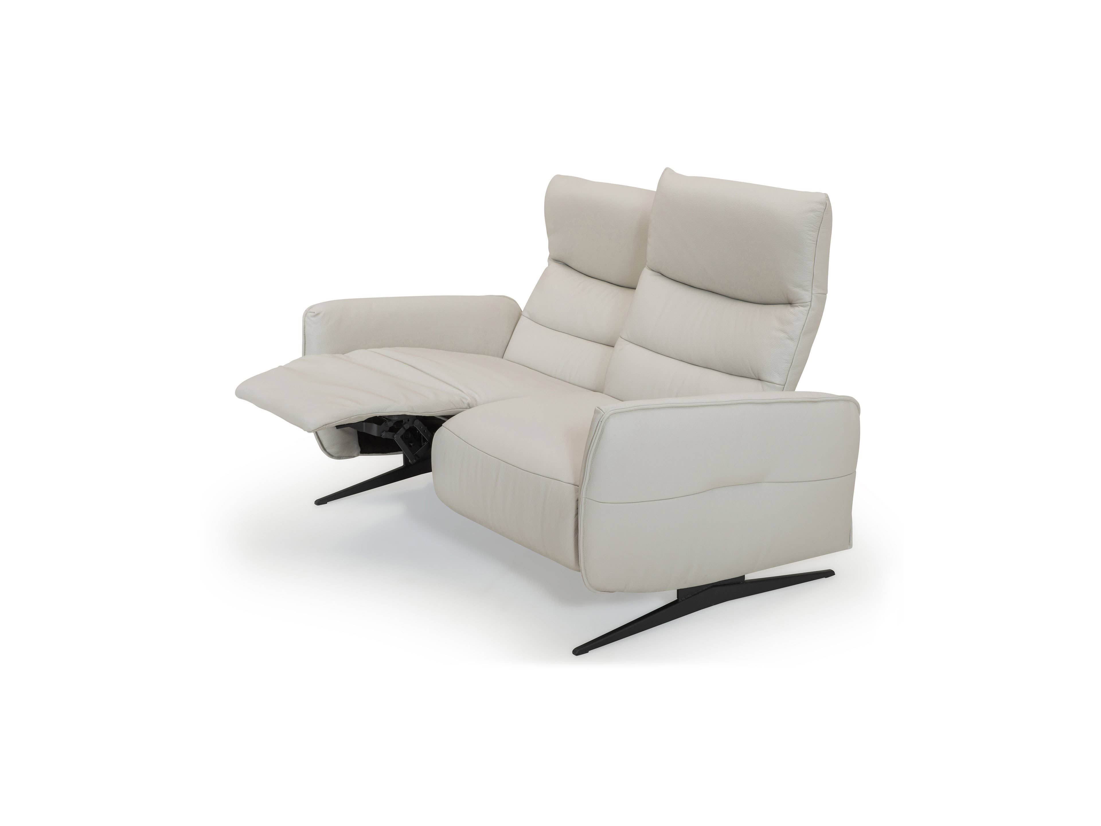 2-Sitzer Sofa Kabs mit Lederbezug in Beige, verstellbare Fußstütze, gepolsterte Rückenlehne, Metallfüße