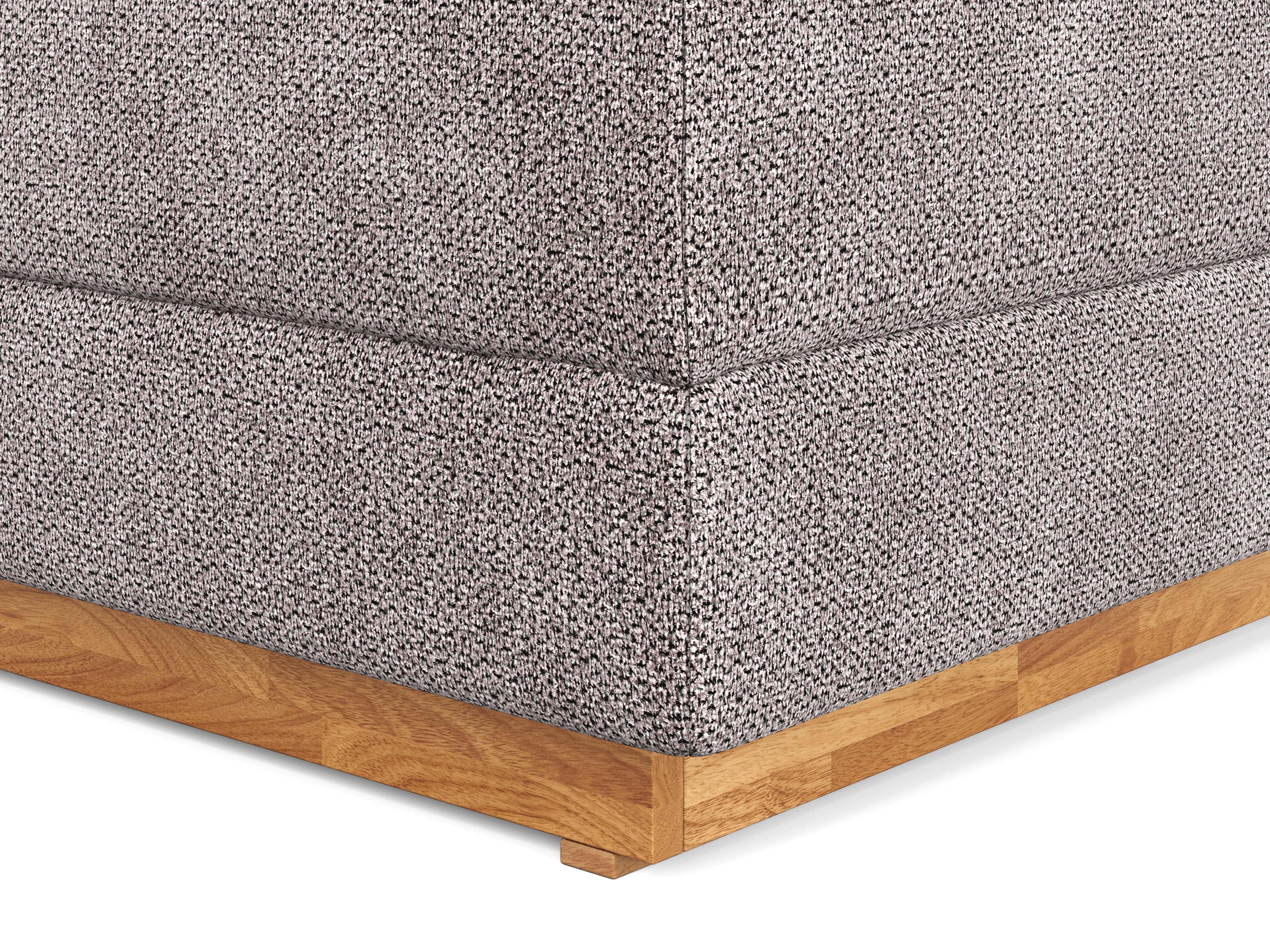 Boxspringbett Kabs Polsterwelt mit grauem Stoffbezug und Sockel aus Holz, Detailansicht Ecke
