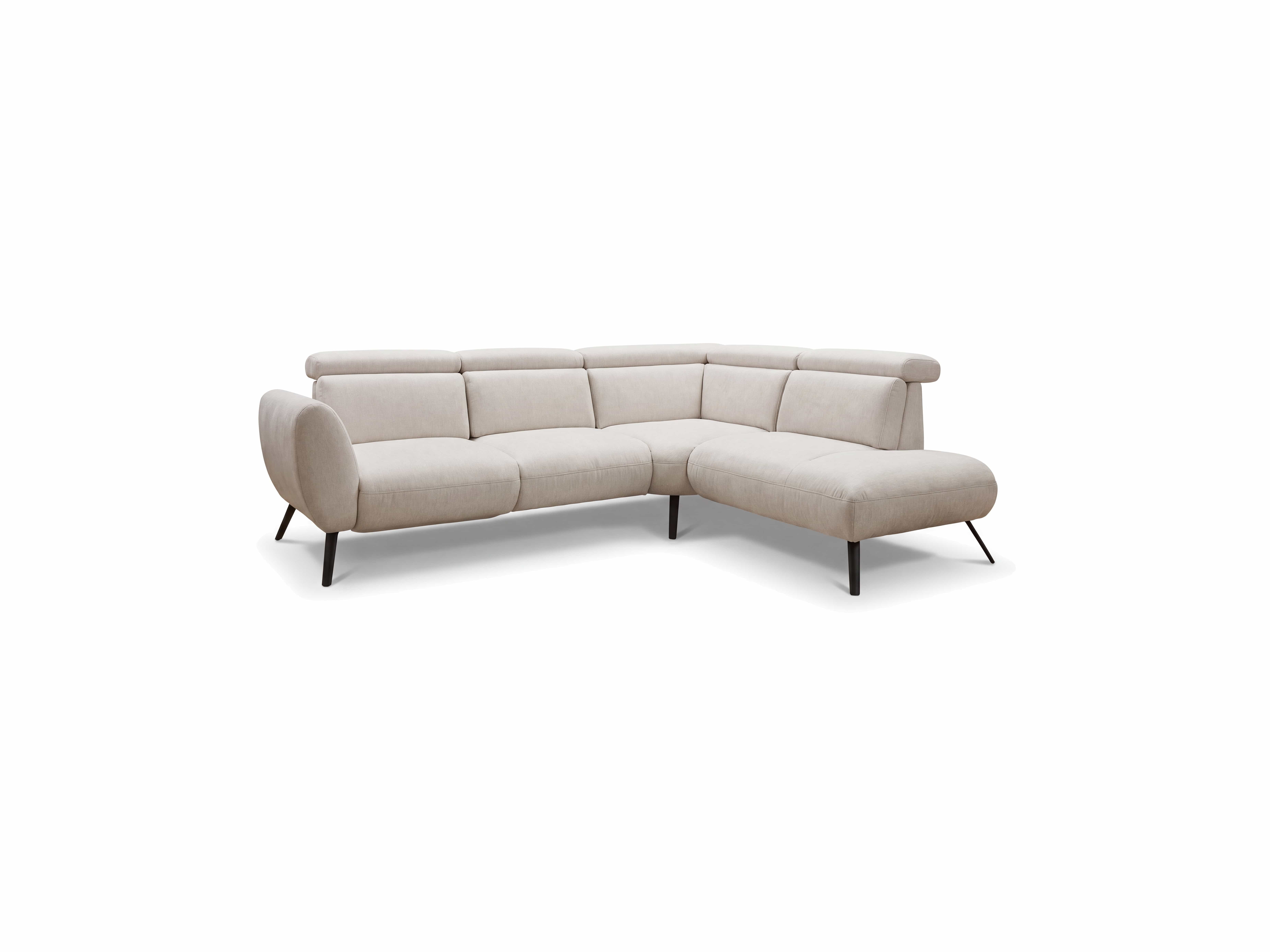 Ecksofa Pippero – beiger Bezug, L-Form, gepolsterte Rückenlehne, Metallfüße, Armlehnen
