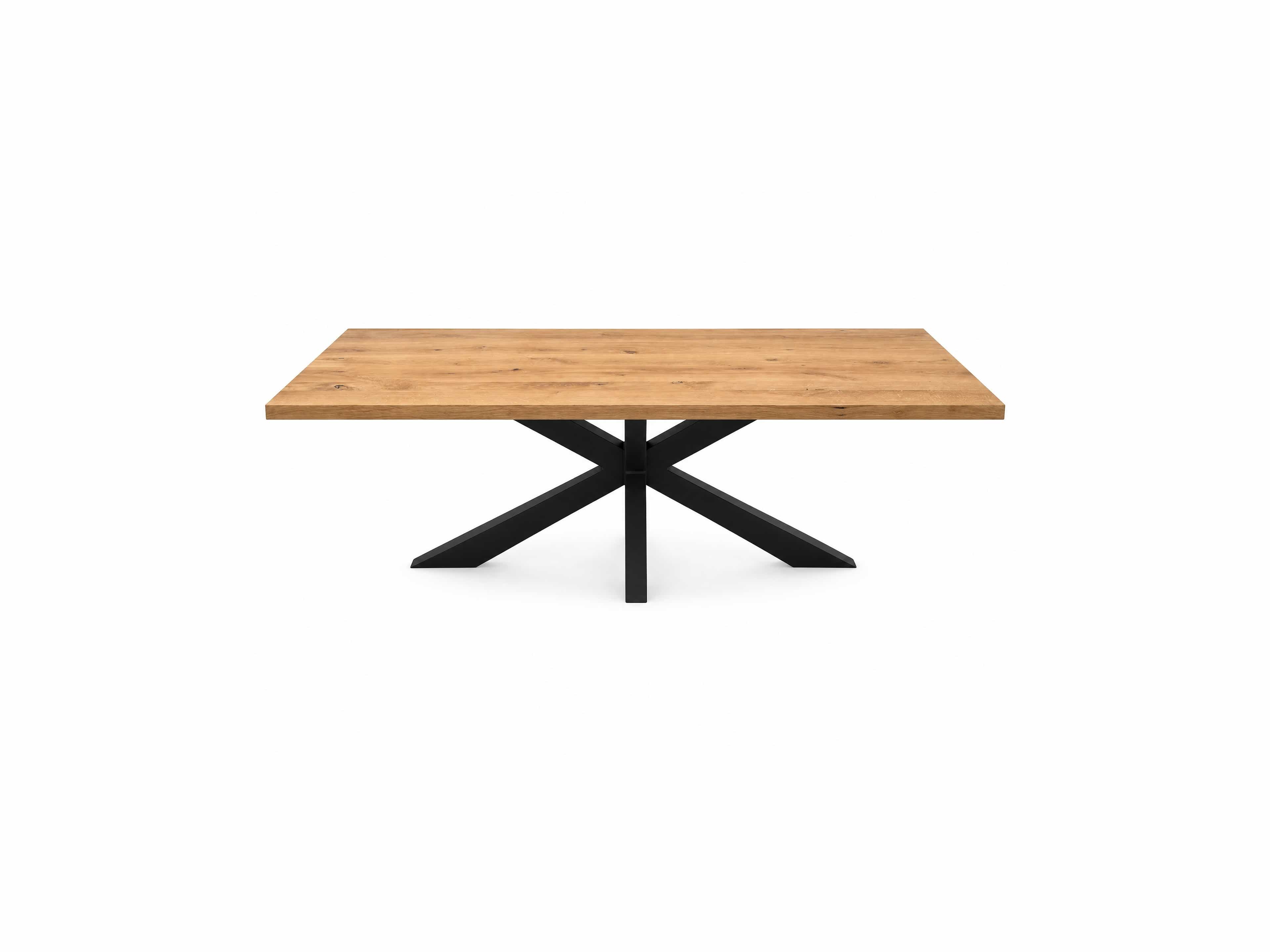 Esstisch mit rechteckiger Holzplatte in Eichenoptik und schwarzem, gekreuztem Metallgestell