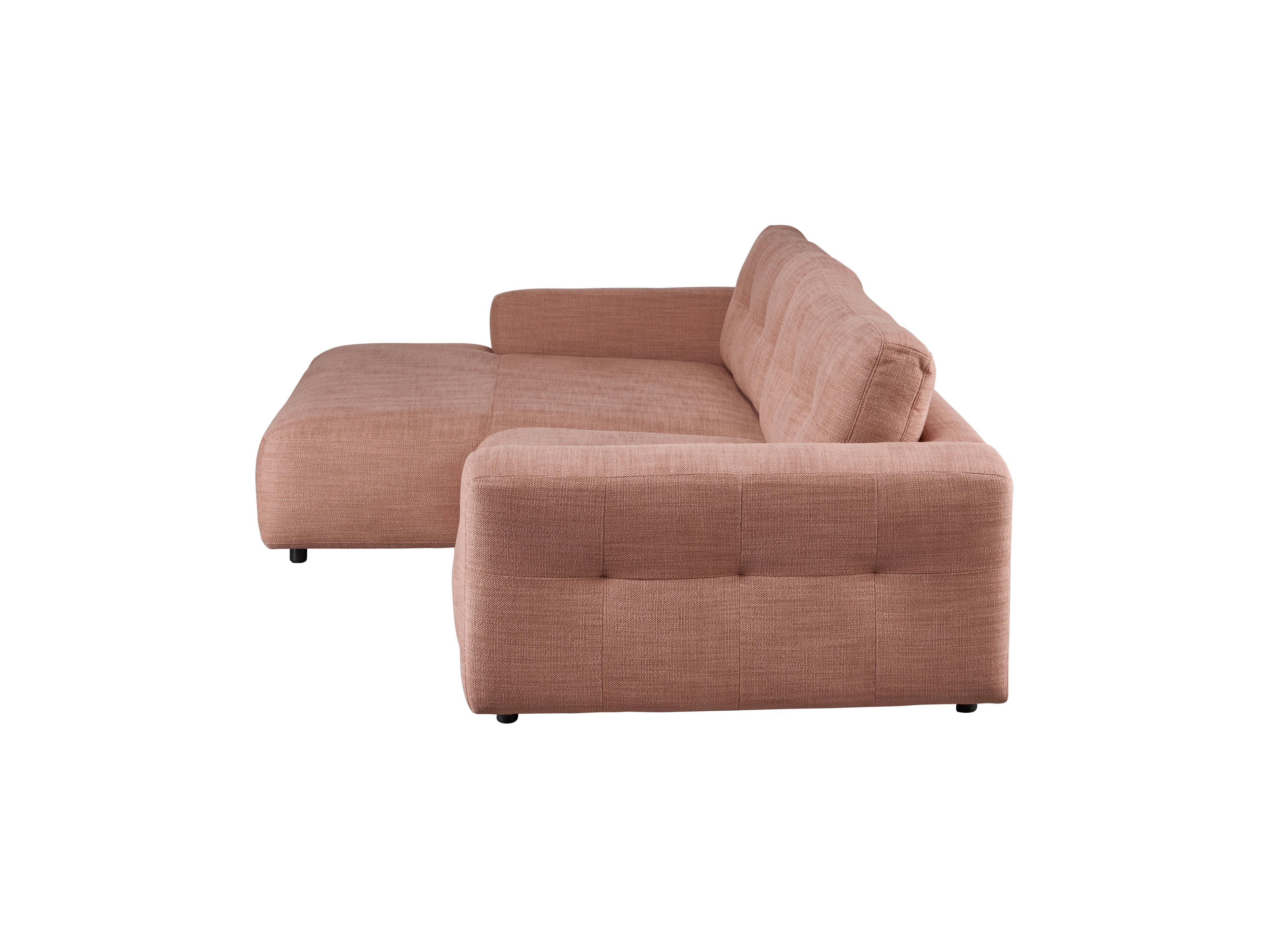Ecksofa mit Stoffbezug in Rosa, niedrigen Armlehnen und gepolsterter Rückenlehne, seitliche Ansicht