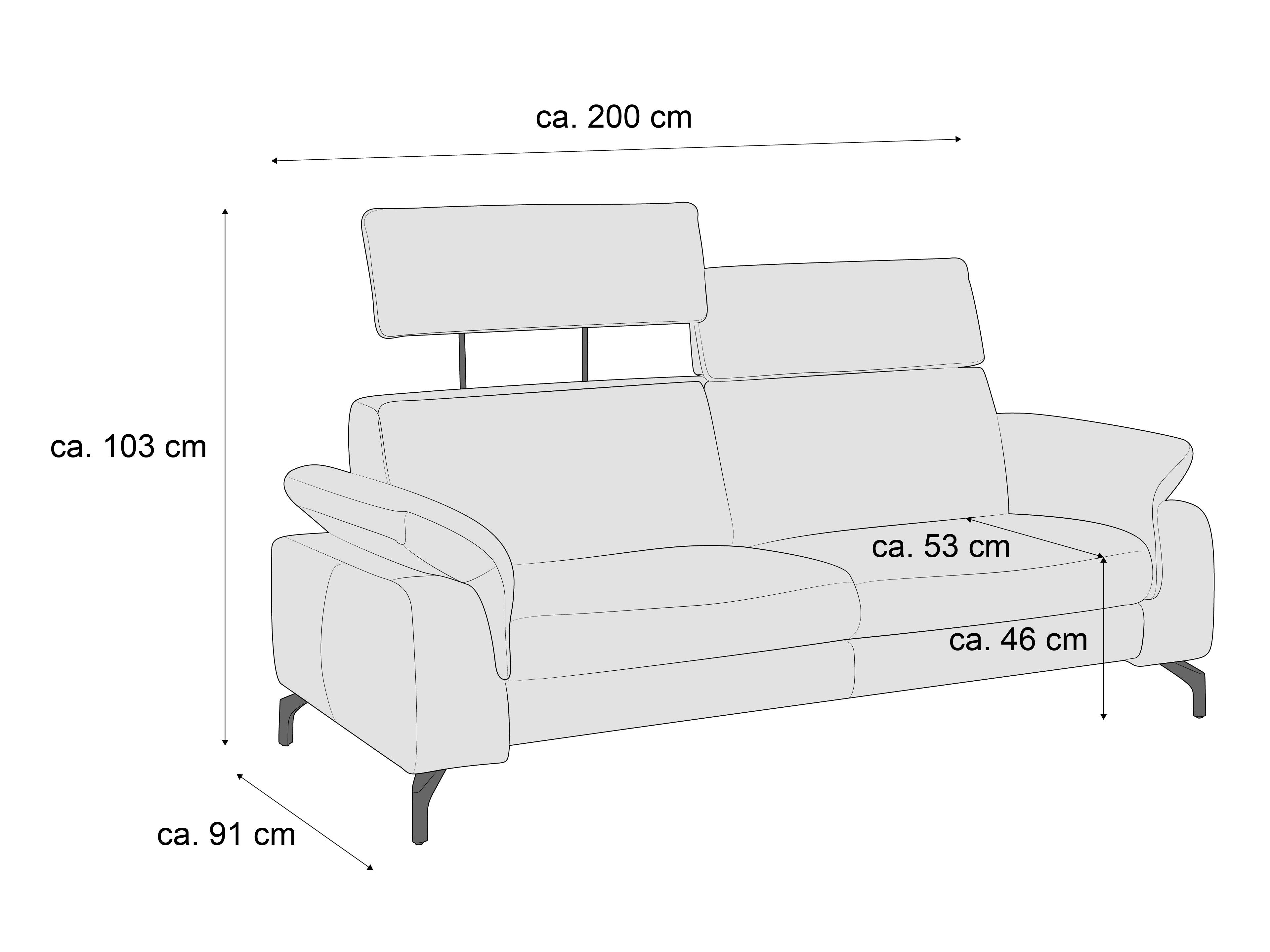 3-Sitzer-Sofa mit gepolstertem Sitz, erhöhtem Kopfteil, Armlehnen und vier sichtbaren Füßen