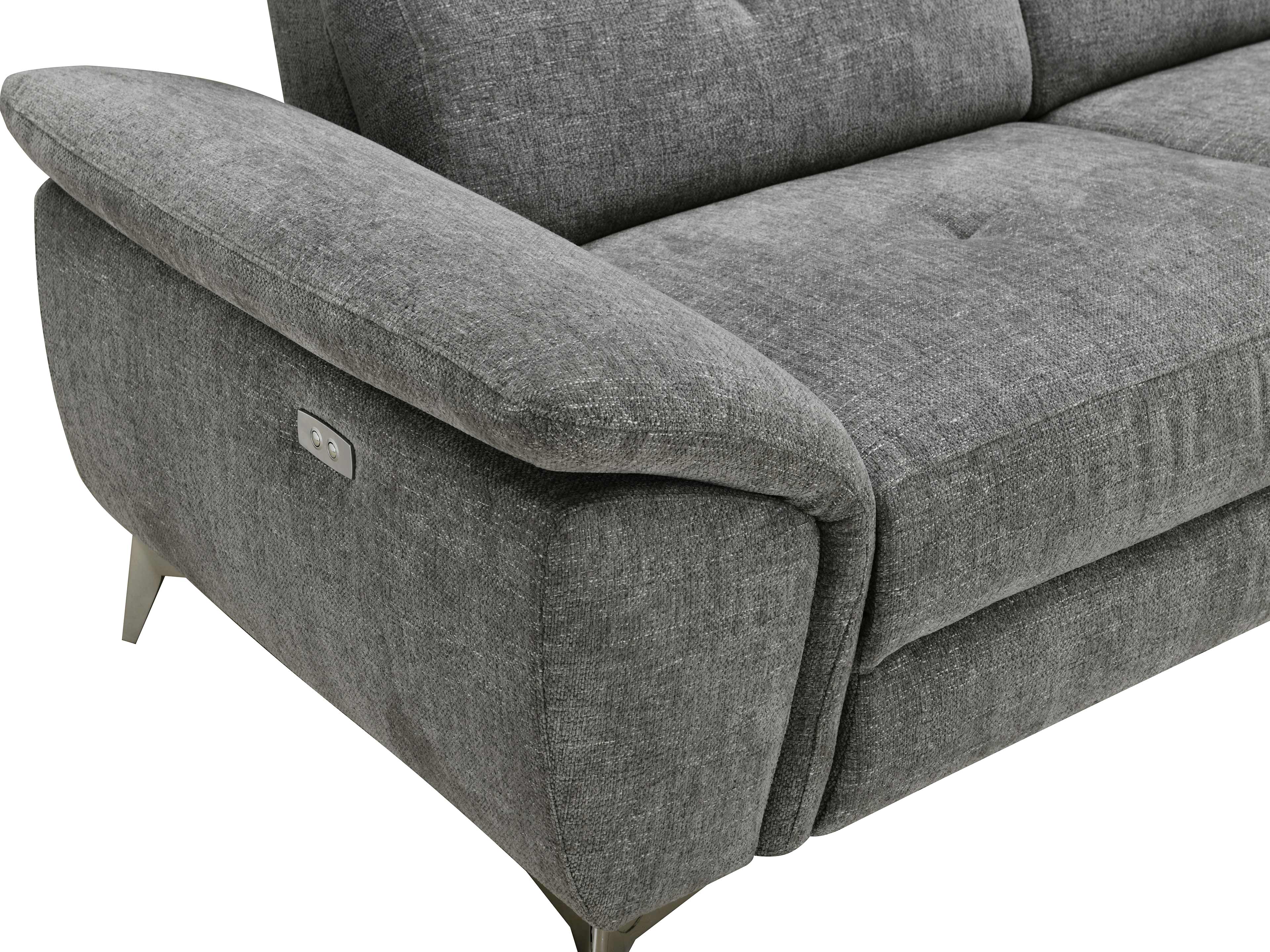 Ecksofa Kabs Polsterwelt mit grauem Stoffbezug, gepolsterter Armlehne und Metallfüßen
