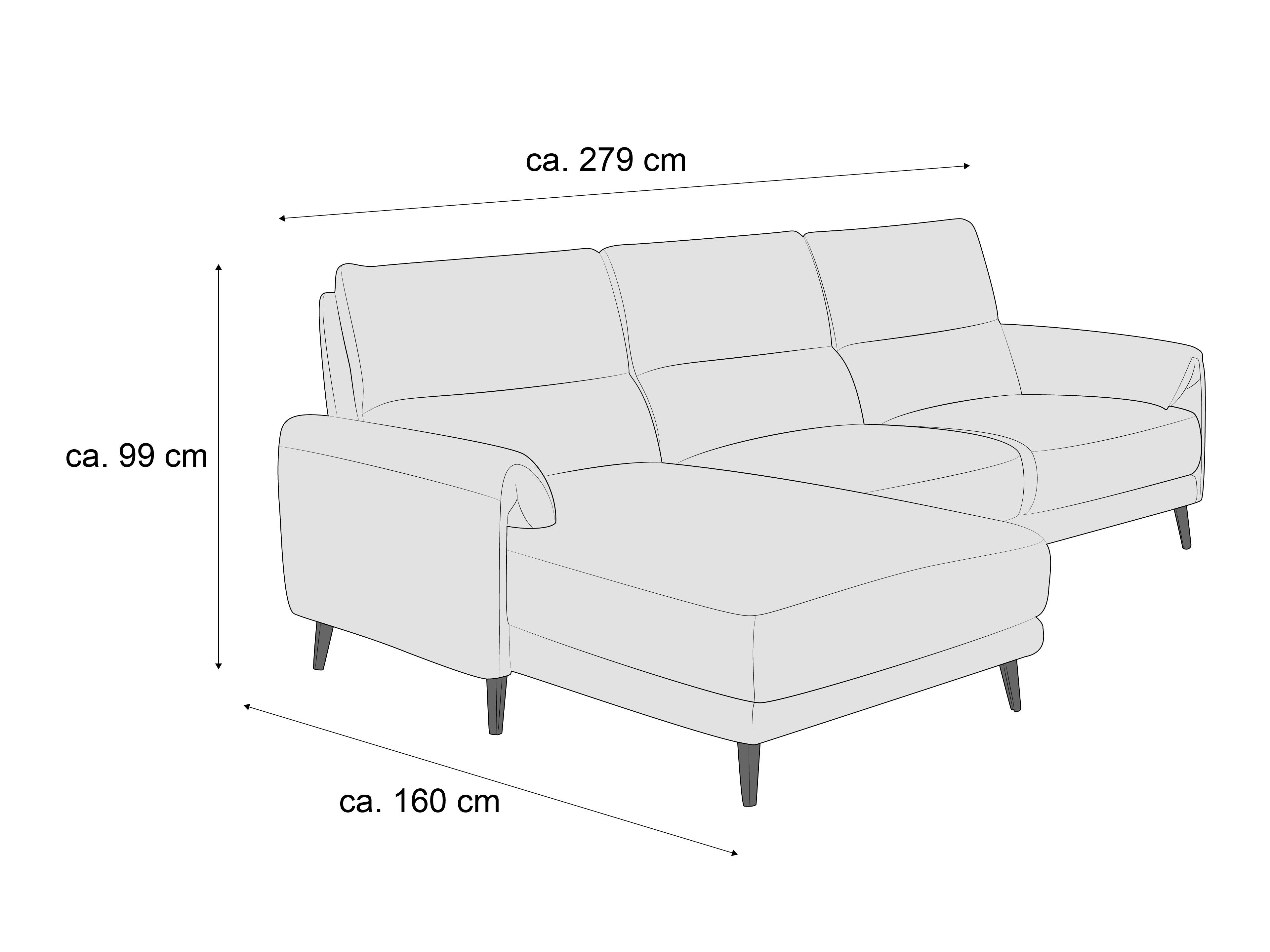 Ecksofa mit Armlehnen und hohen Rückenlehnen, Polsterung, sichtbaren Nähten und schmalen Füßen