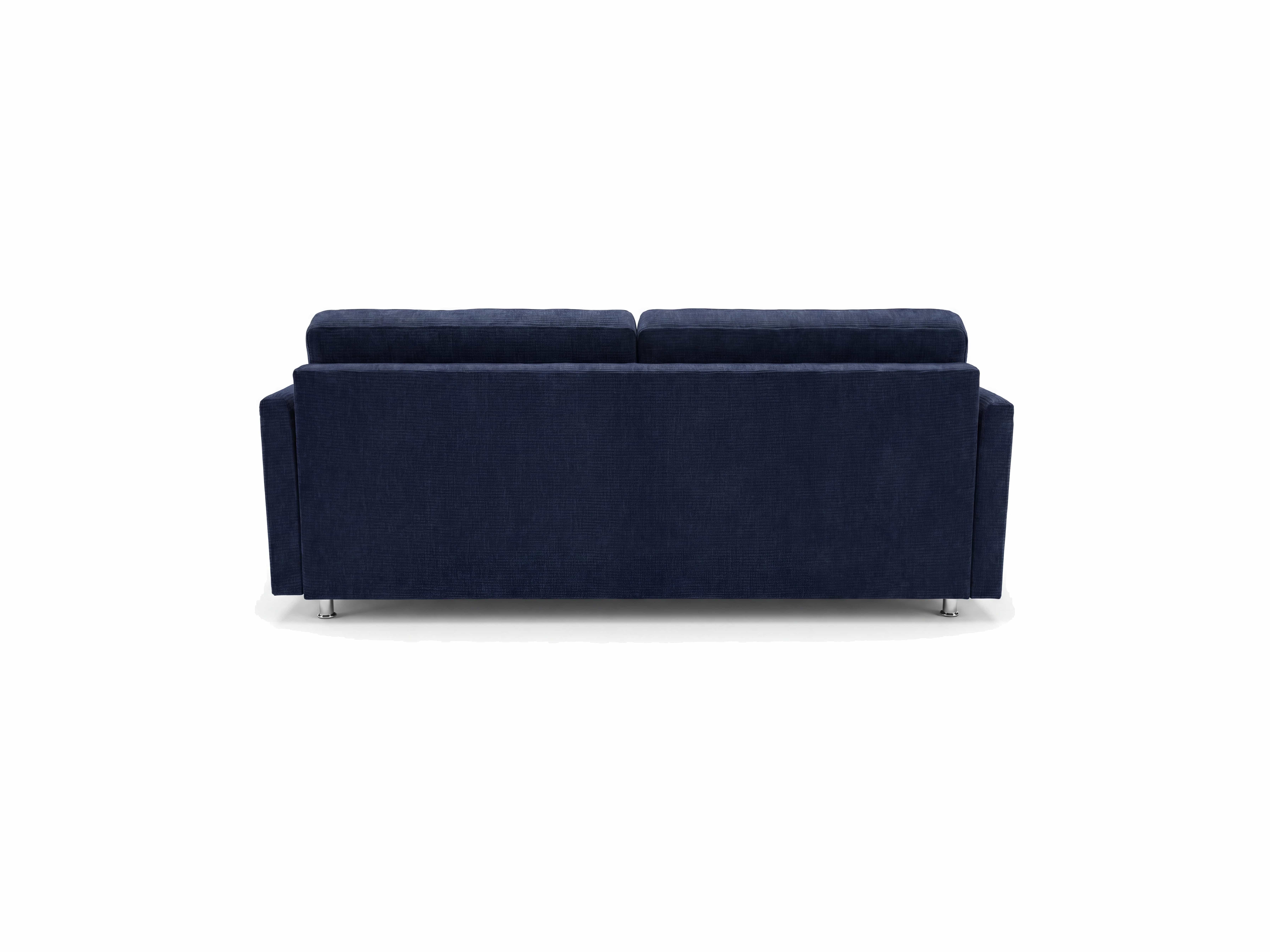 3-Sitzer Sofa Kabs, rechteckige Form, dunkelblauer Stoffbezug, Armlehnen, Metallfüße
