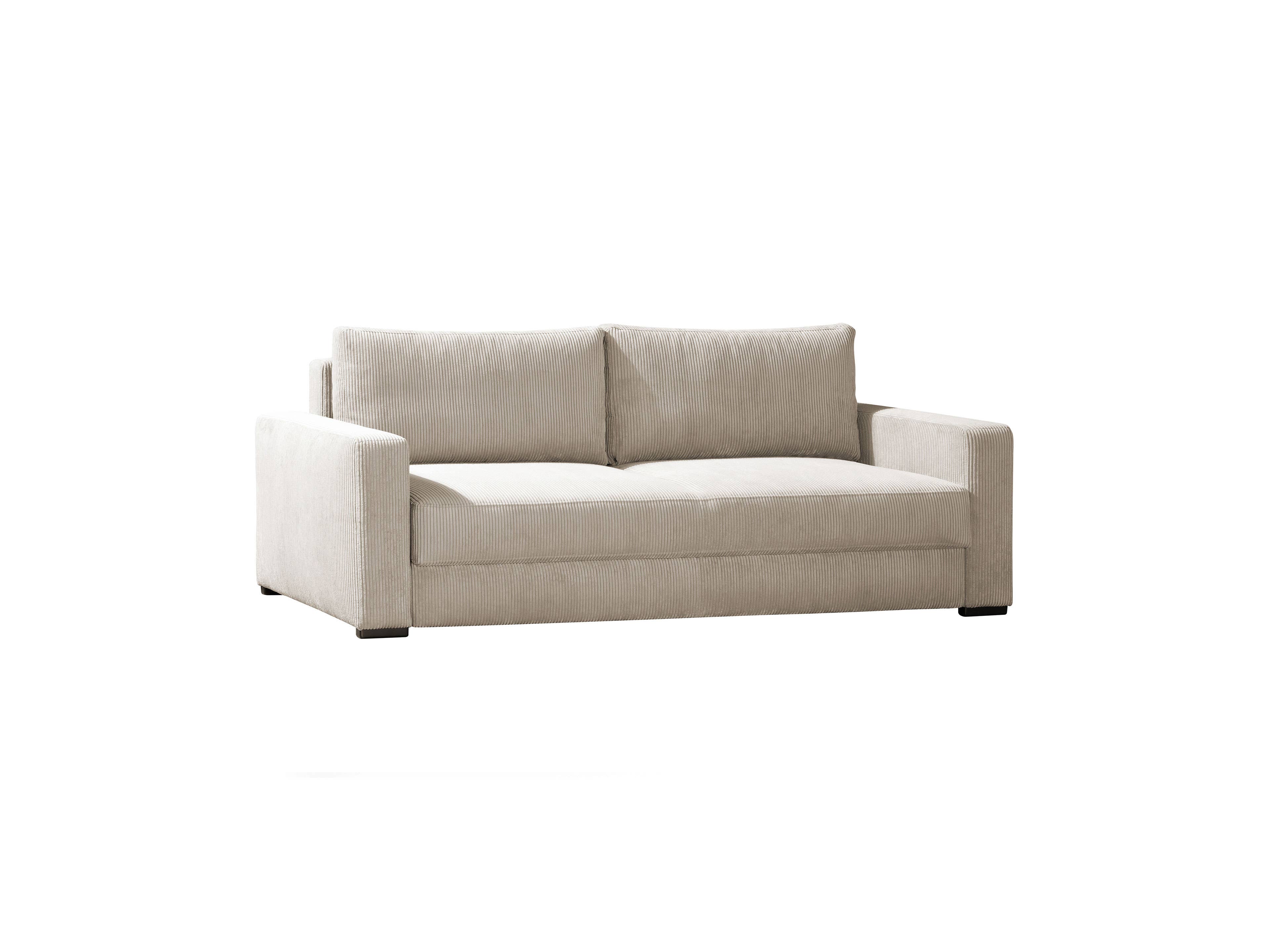 2-Sitzer Sofa Kabs Finn mit breiten Armlehnen, beigefarbener Cordstoff, kubische Form, niedrige Füße