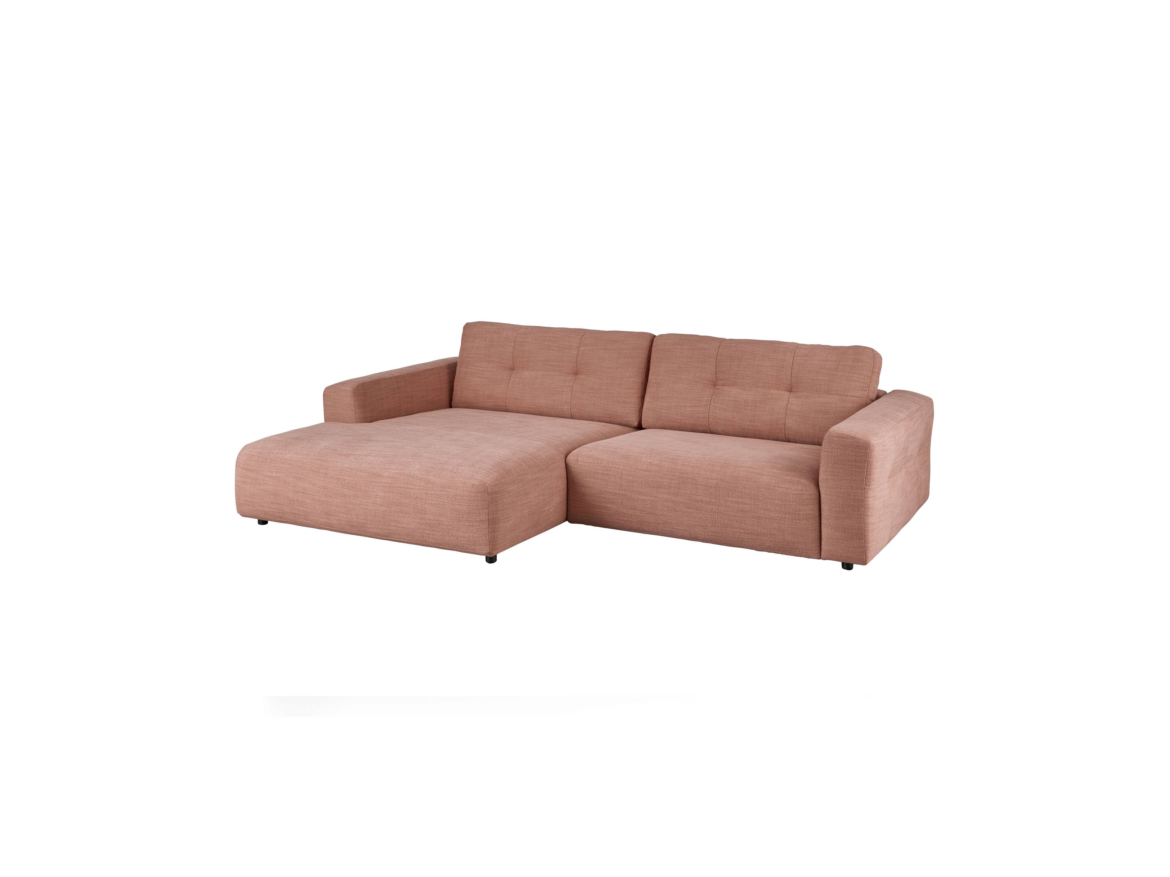 Ecksofa Terni mit Stoffbezug in Rosa, gepolstert, mit Armlehnen und sichtbaren Ziernähten