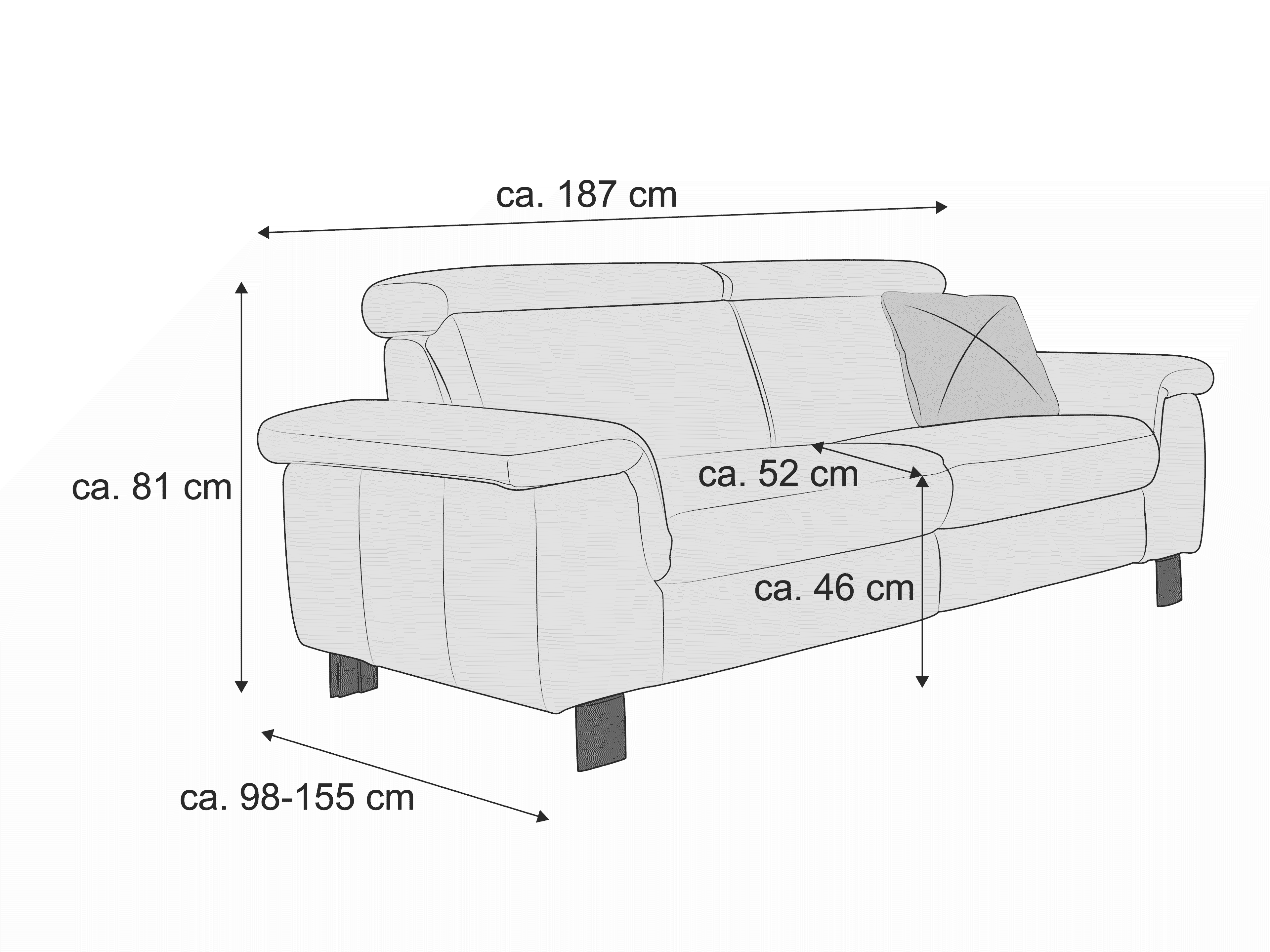 2-Sitzer Sofa mit Stoffbezug und breiten Armlehnen, rechteckige Form, gepolsterte Rückenlehne