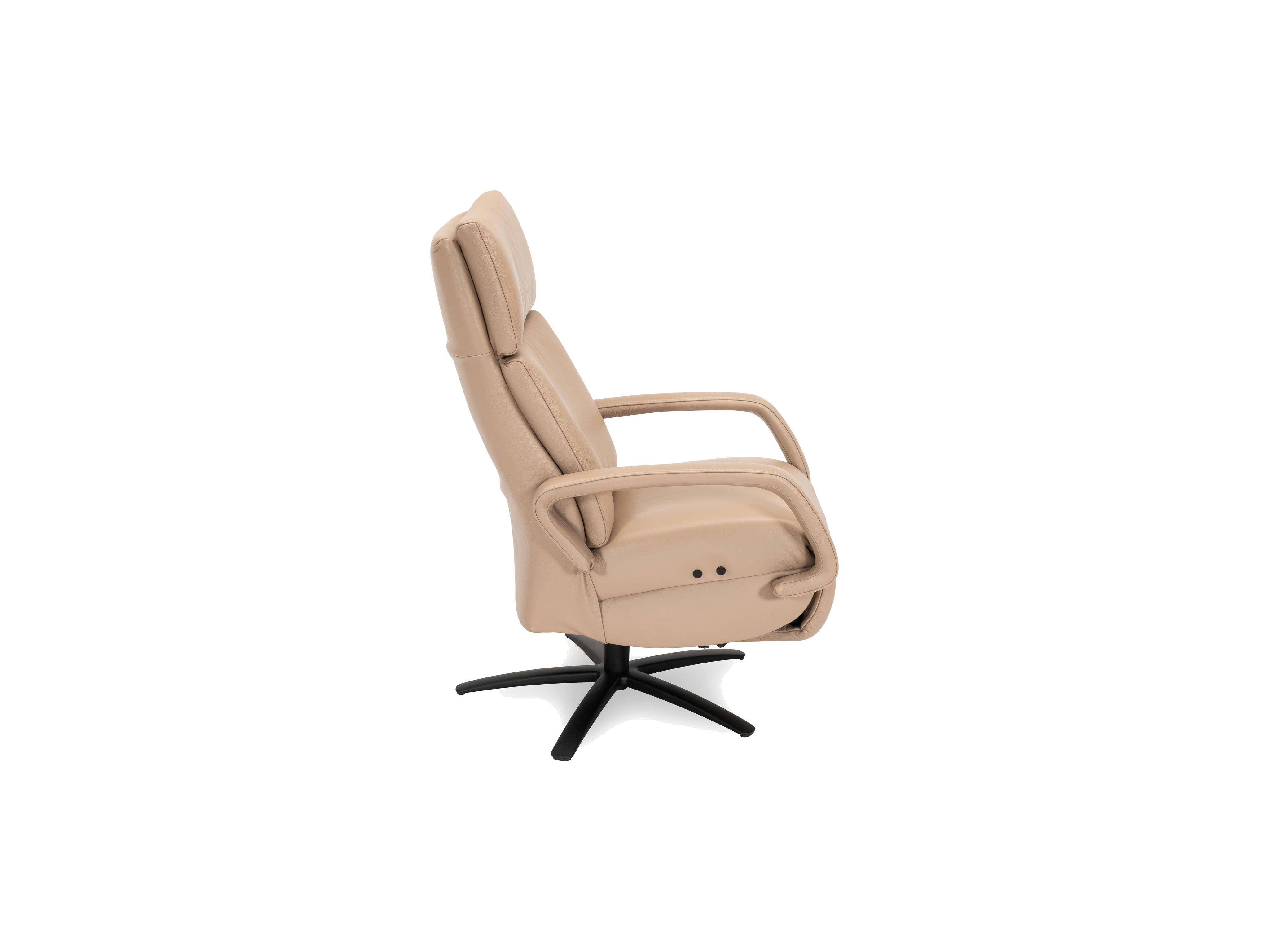 Relaxsessel Kabs Comfort Line mit beigefarbenem Lederbezug, gepolstert und Armlehnen, schwarzes Drehgestell