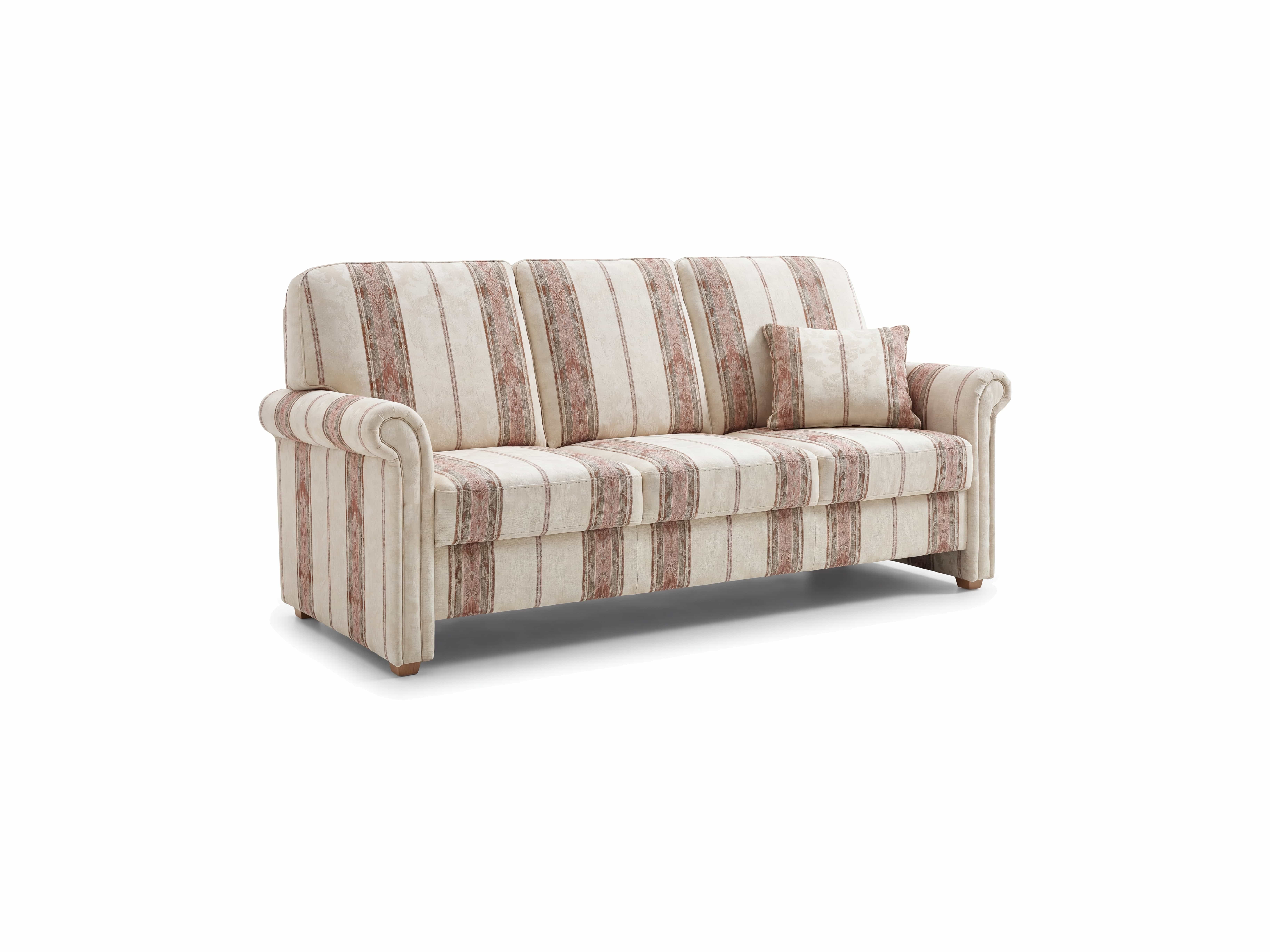 3-Sitzer Sofa Meran mit Stoffbezug in Beige und Rot, breite Armlehnen, Längsstreifenmuster