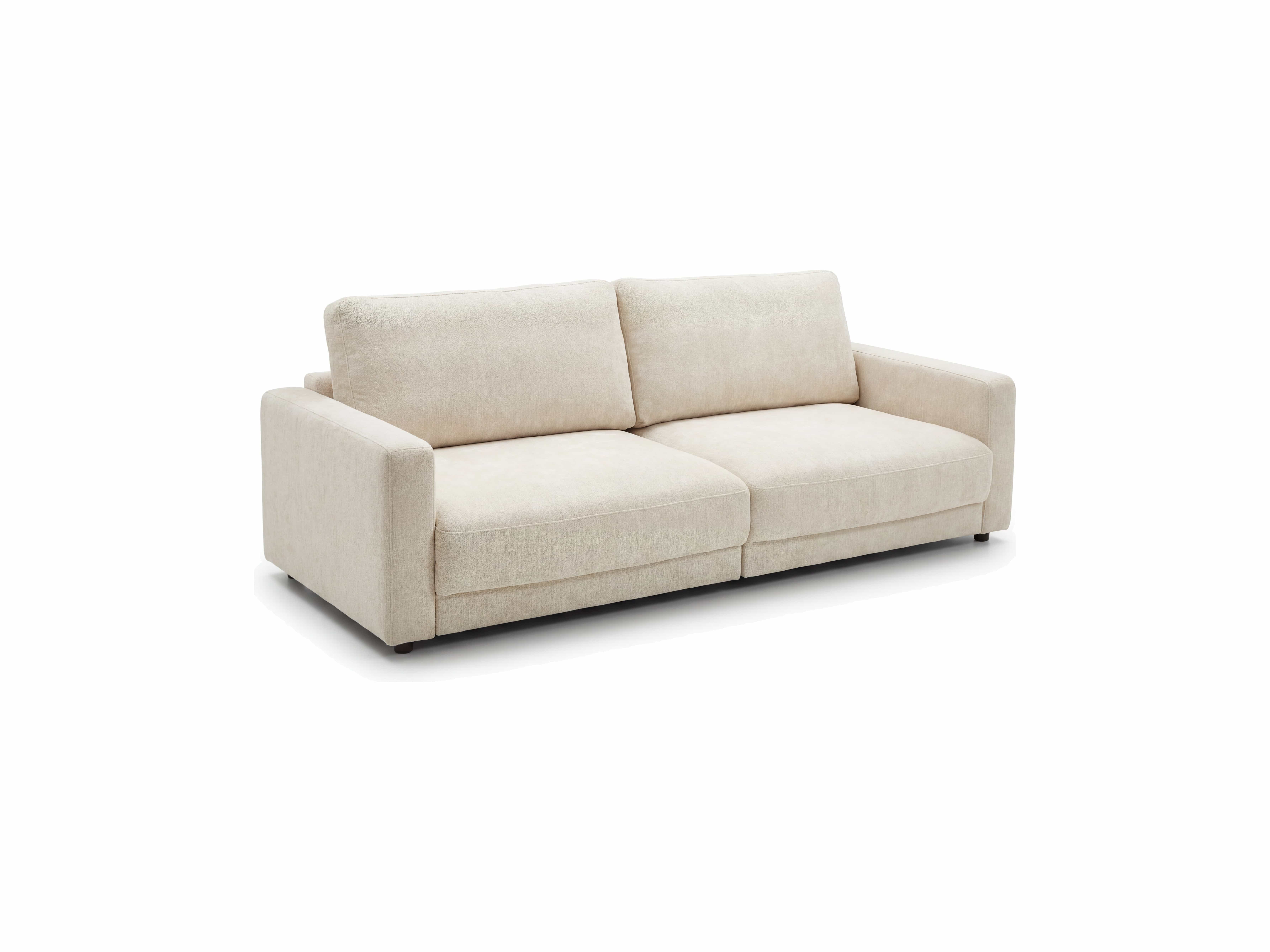 3-Sitzer Sofa Liv in Beige mit Stoffbezug, gepolsterten Armlehnen und zwei Rückenkissen