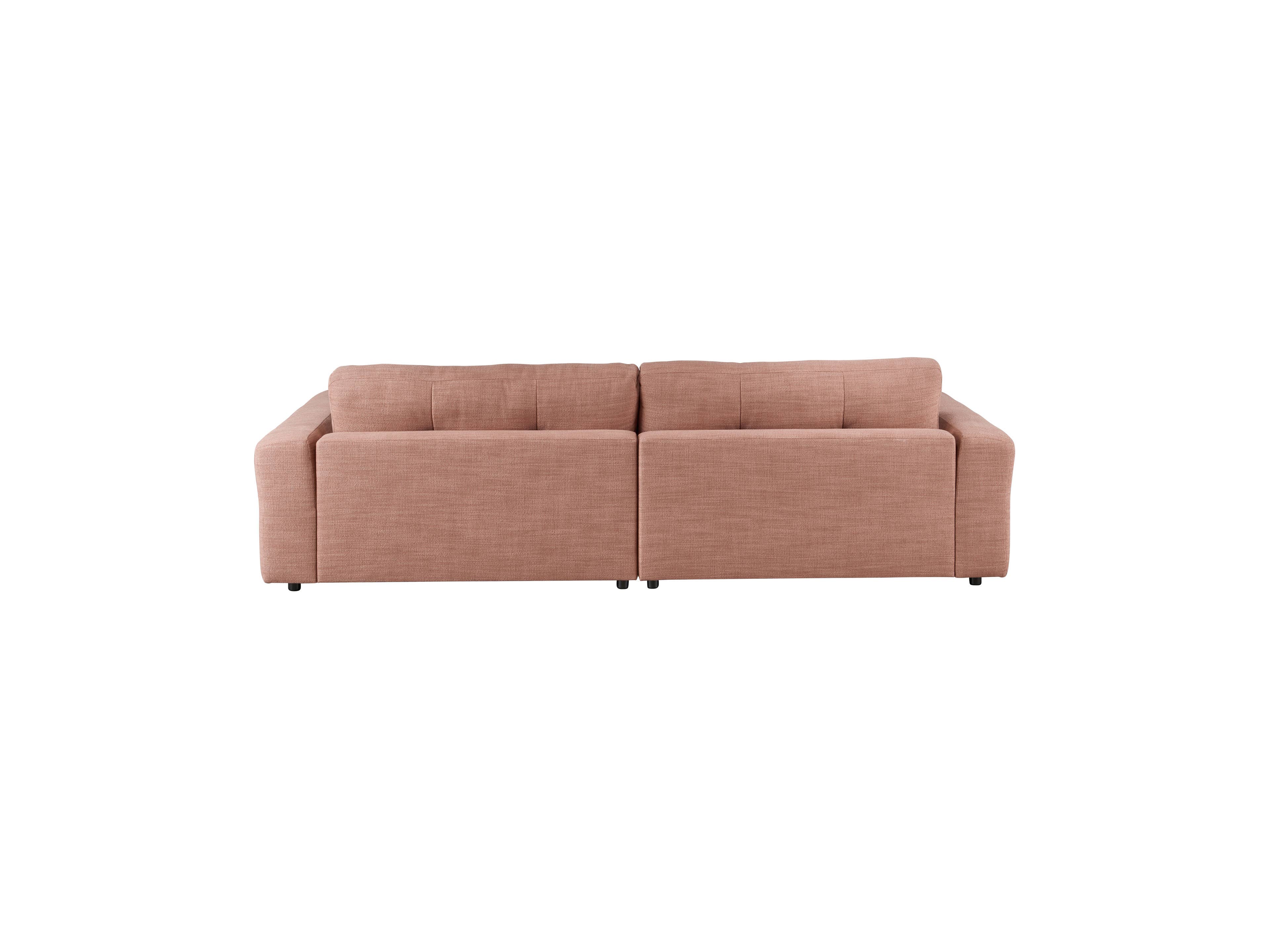 2-Sitzer Sofa Kabs Lennox aus rosafarbenem Stoff mit breiten Armlehnen und sichtbarer Rückseite