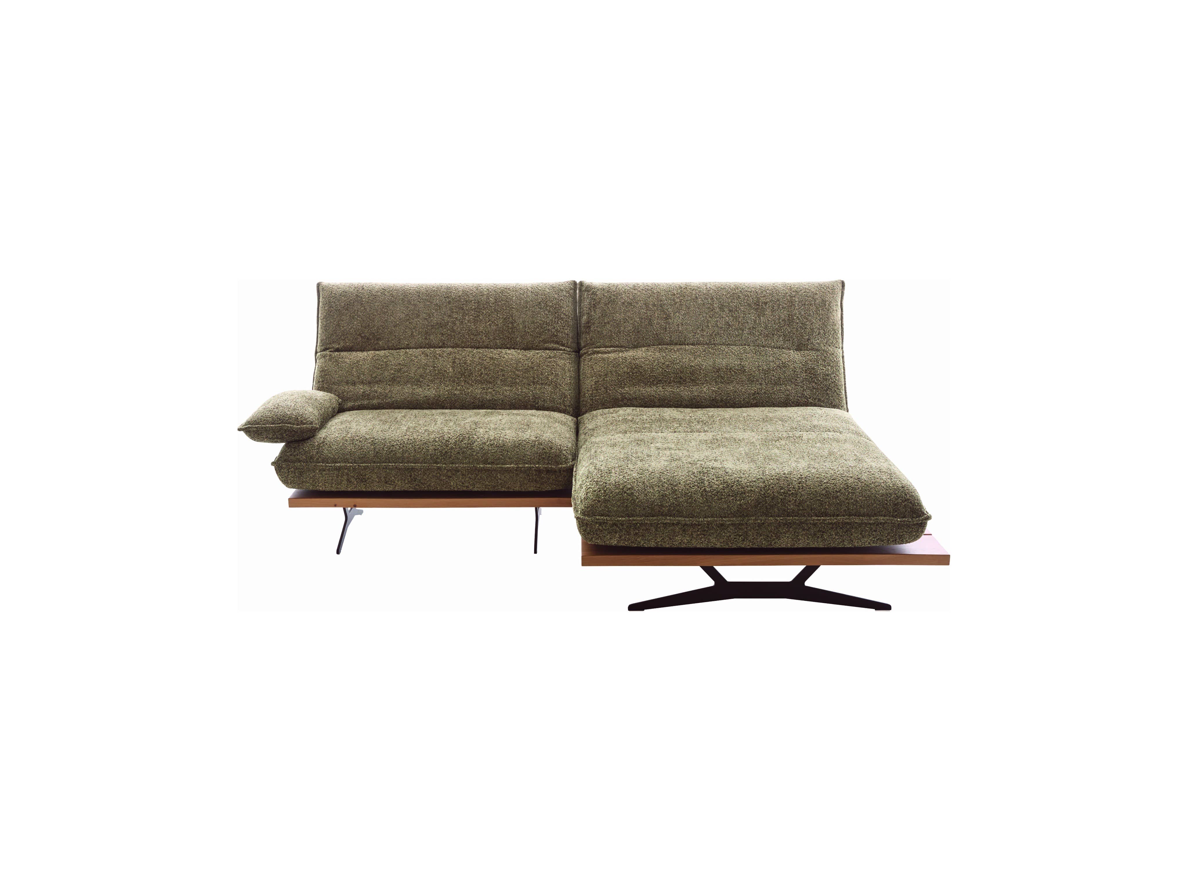 Ecksofa Kabs Polsterwelt mit grünem Stoffbezug, linker Armlehne und schwarzem Metallgestell