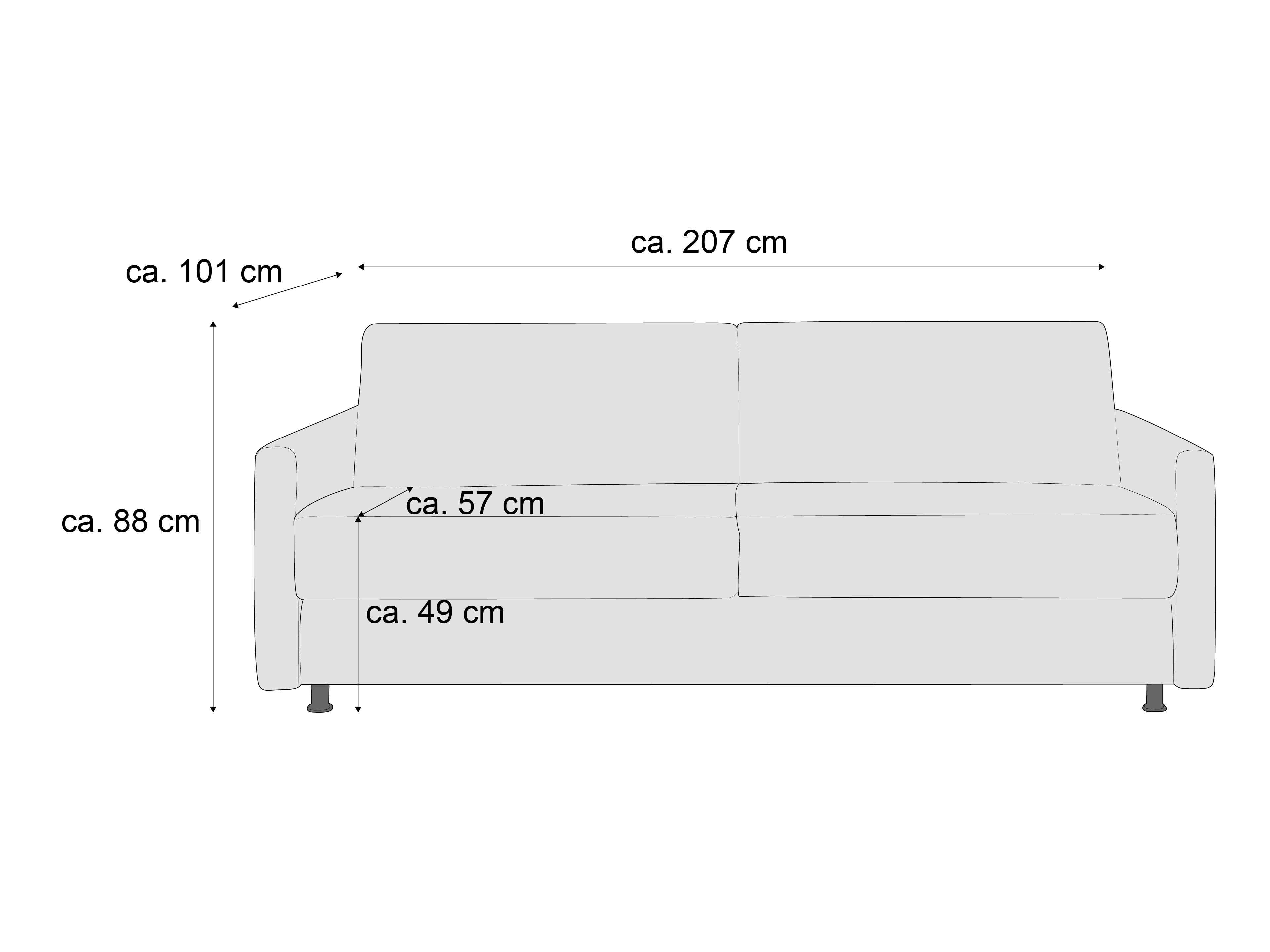 2-Sitzer Sofa mit Armlehnen, gepolsterten Sitzflächen und Rückenlehnen, vier kurzen Füßen