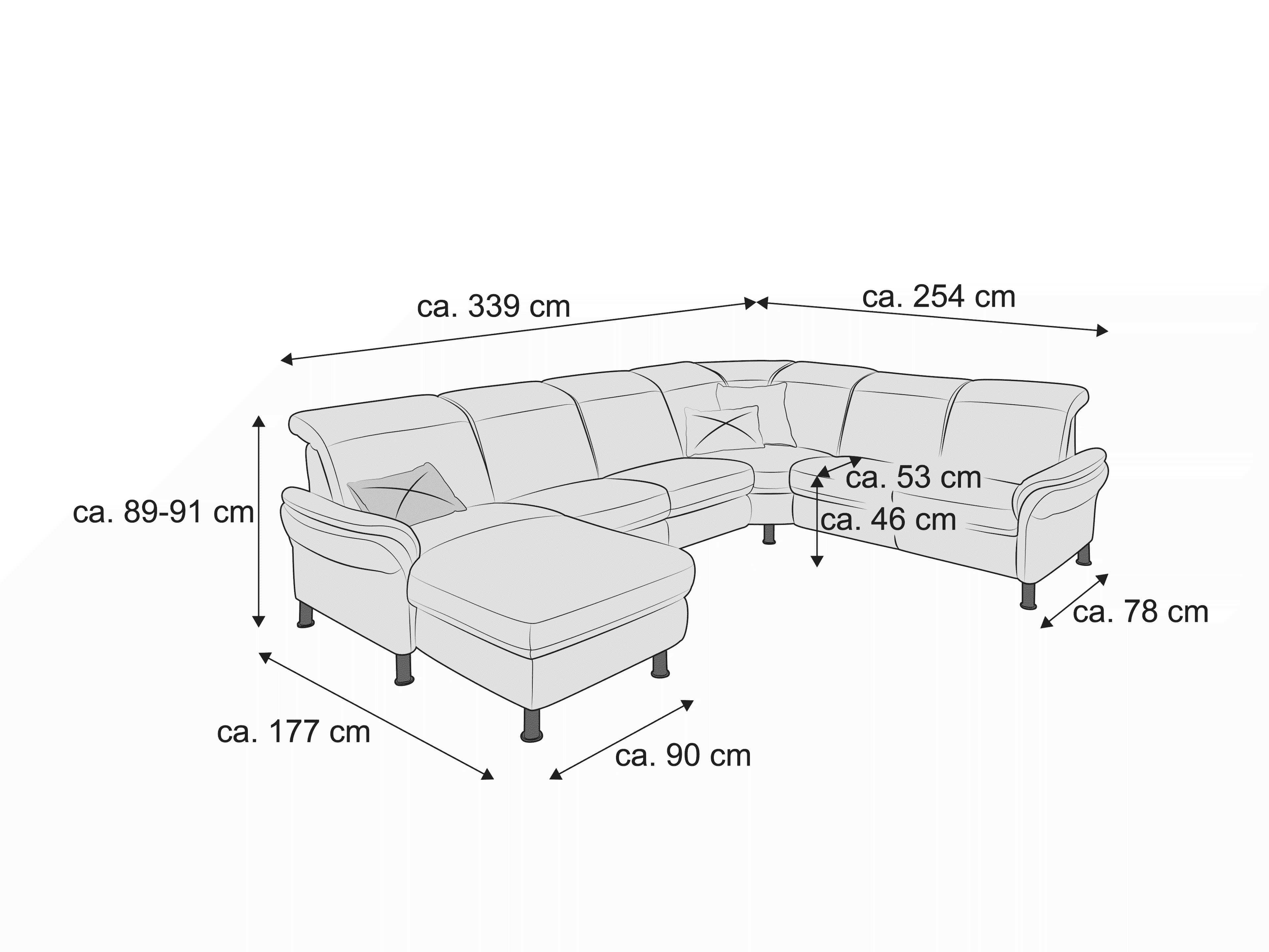 Ecksofa Kabs Polsterwelt mit Armlehnen, gepolsterter Rückenlehne und sichtbaren Sofafüßen