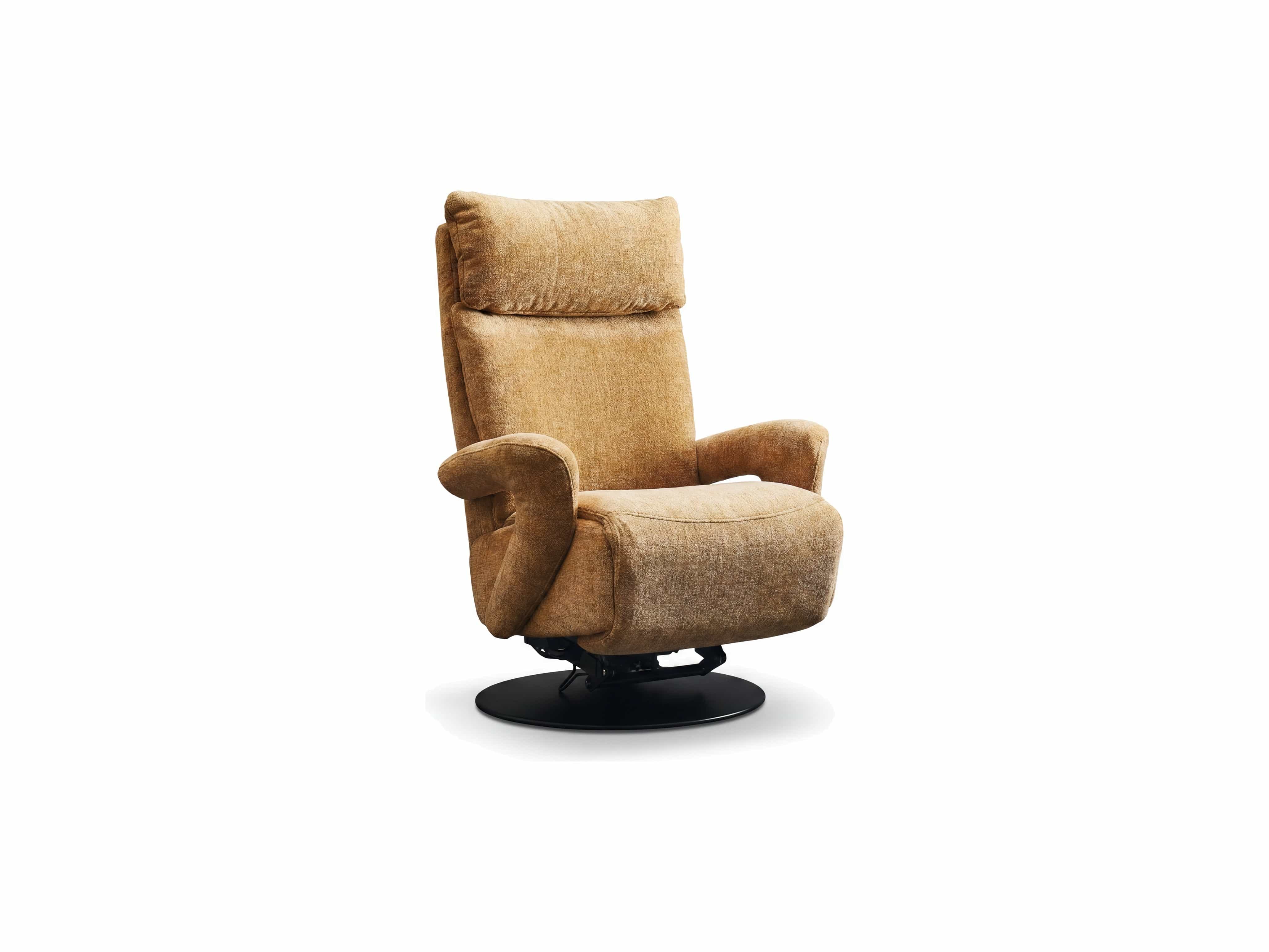 Relaxsessel in Beige mit Stoffbezug, hoher Rückenlehne, gepolsterten Armlehnen und Rundfuß