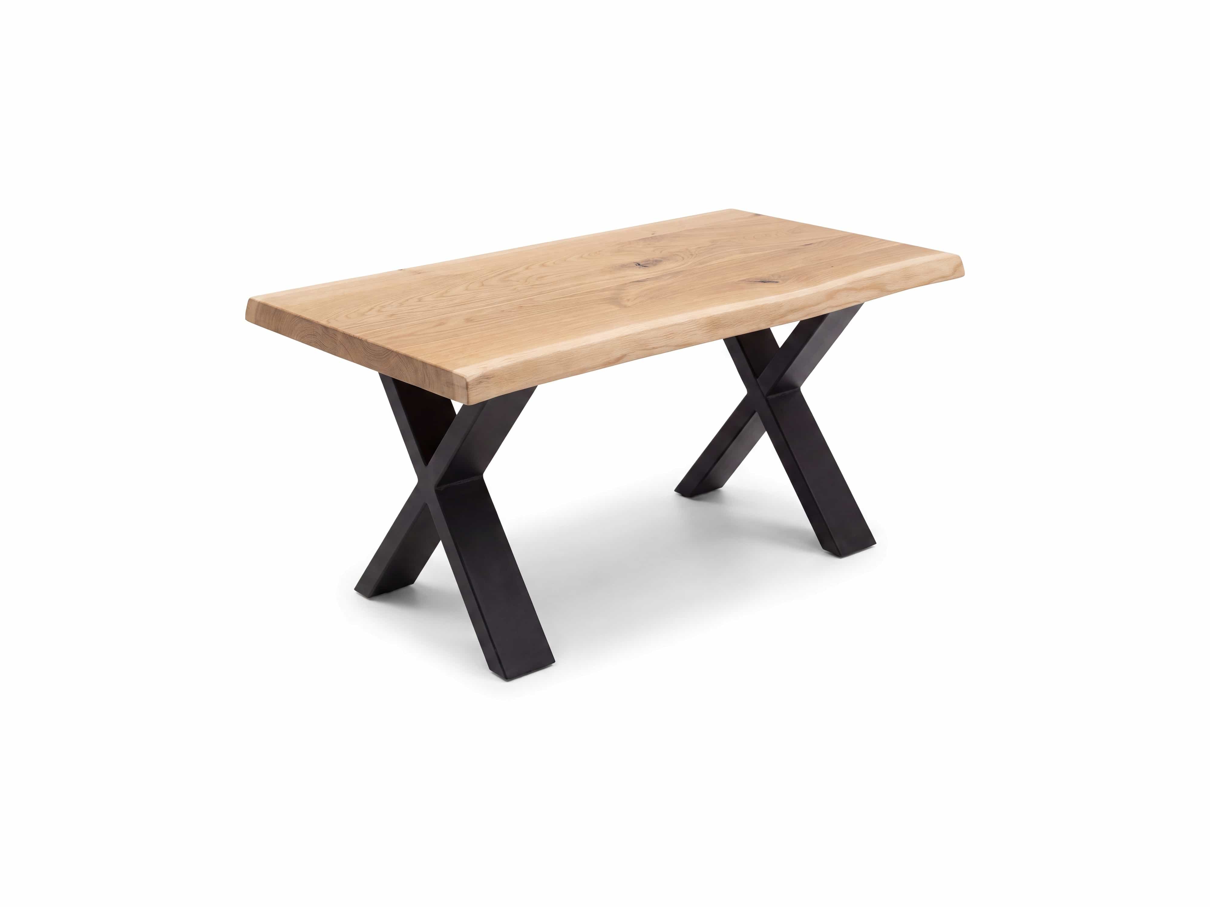 Esstisch mit rechteckiger Holzplatte in Natur und schwarzem Metallgestell in X-Form