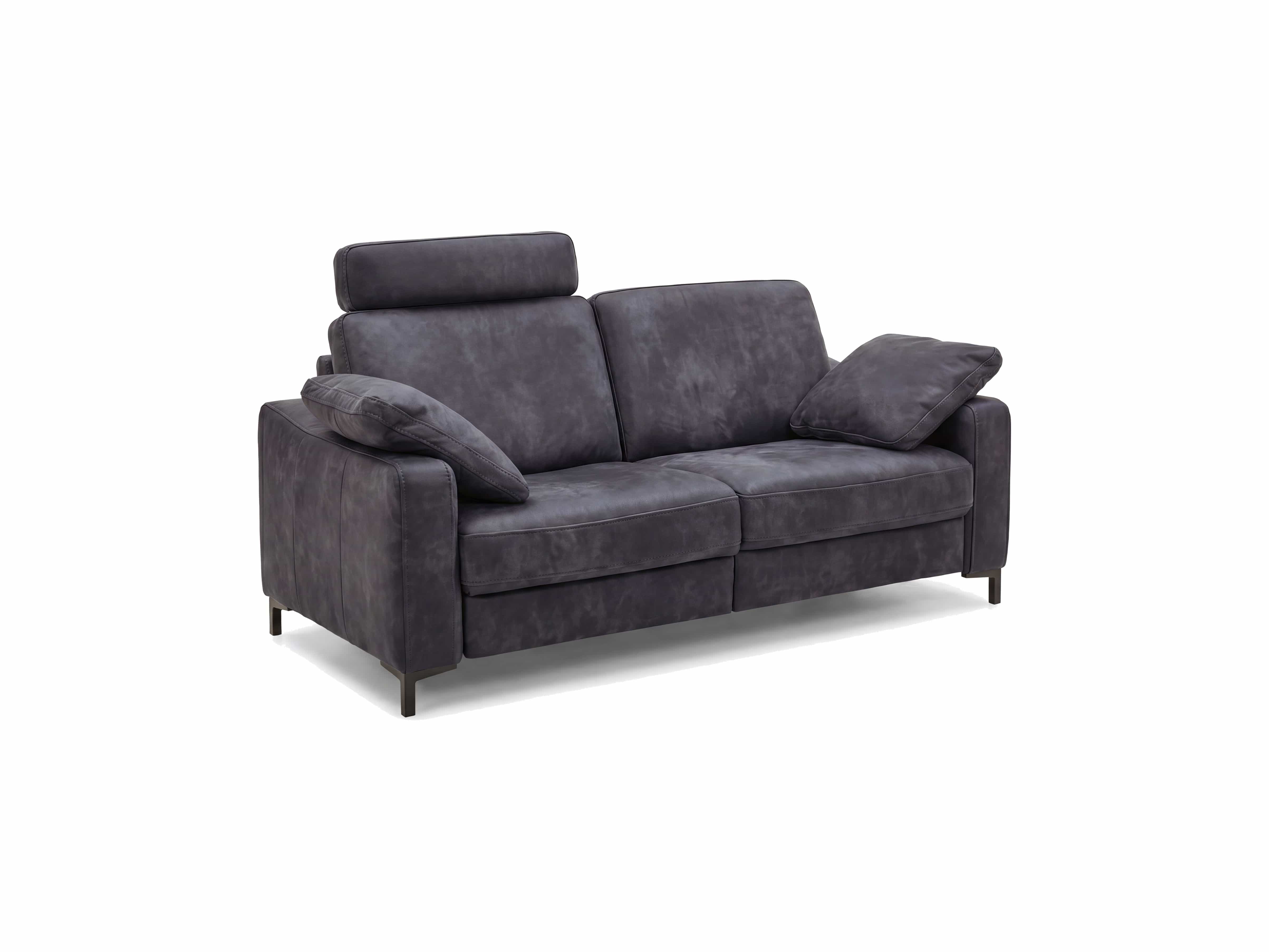 3-Sitzer Sofa in Dunkelgrau mit Stoffbezug, zwei Armlehnen, Kopfstütze und schlanken Metallfüßen