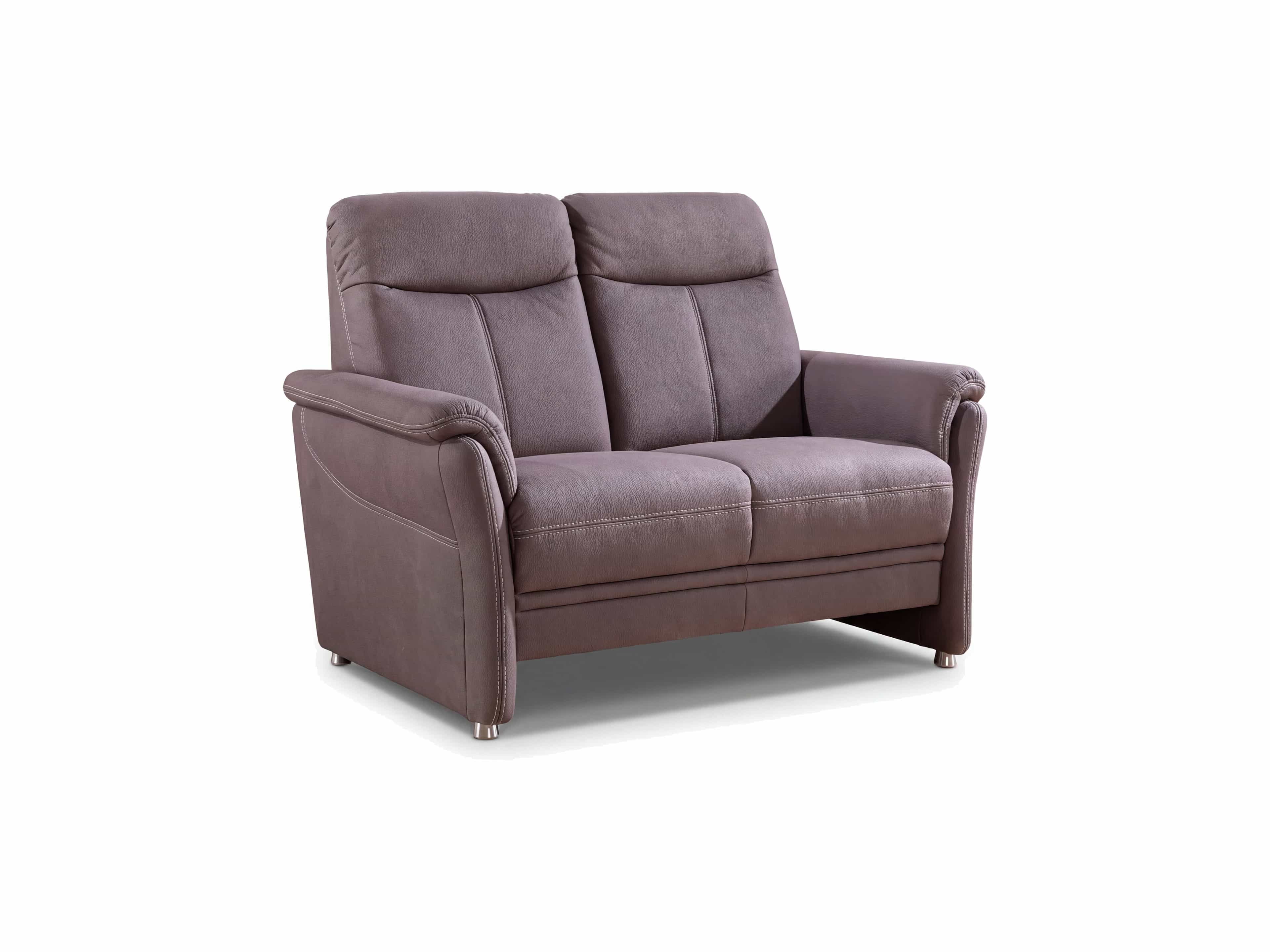 2-Sitzer Sofa Lenny mit Stoffbezug in Braun, zwei gepolsterte Rückenlehnen und abgerundete Armlehnen