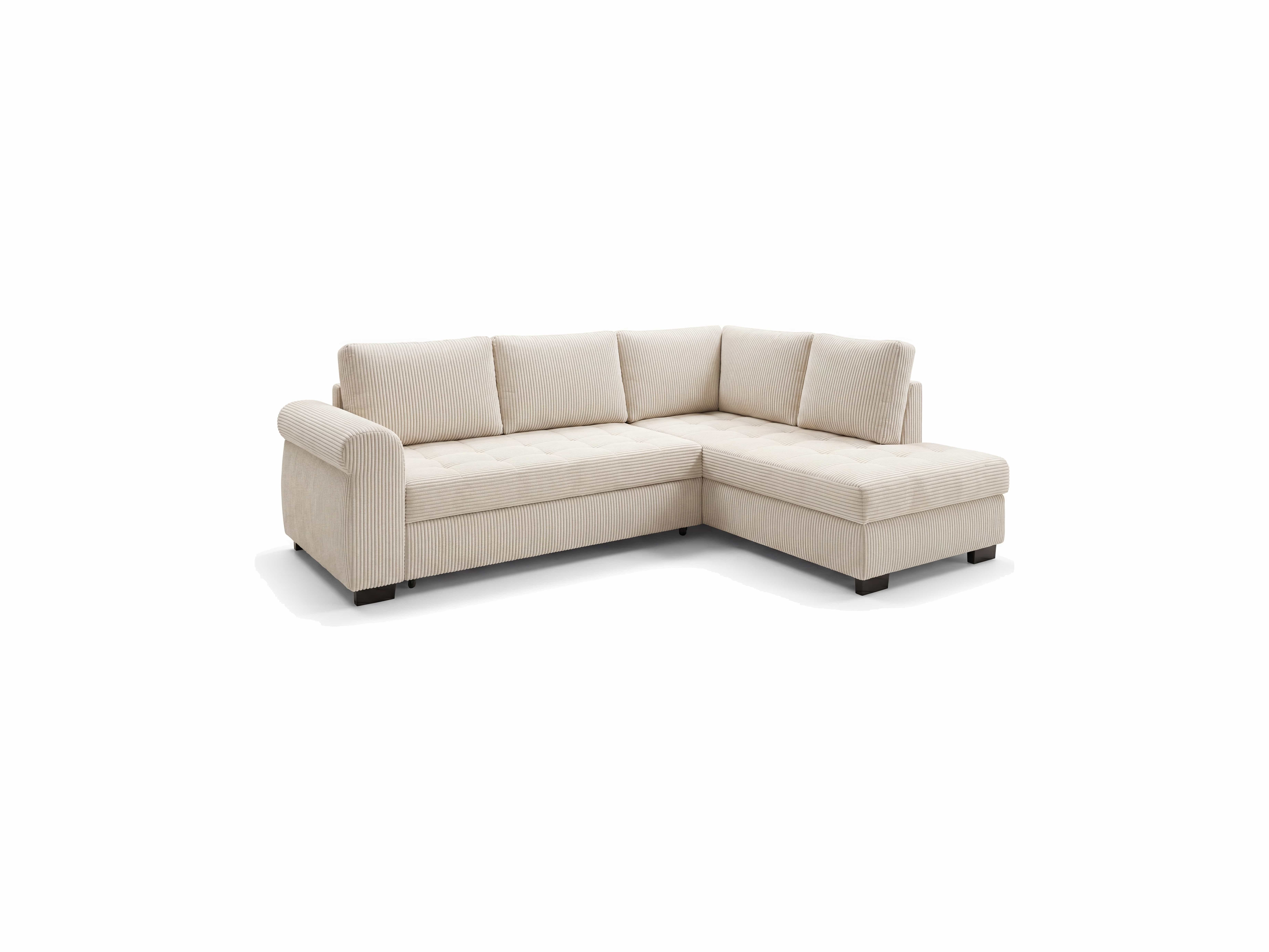Ecksofa Kabs Polsterwelt mit cremefarbenem Cordbezug, gepolsterten Sitzflächen und Armlehne rechts