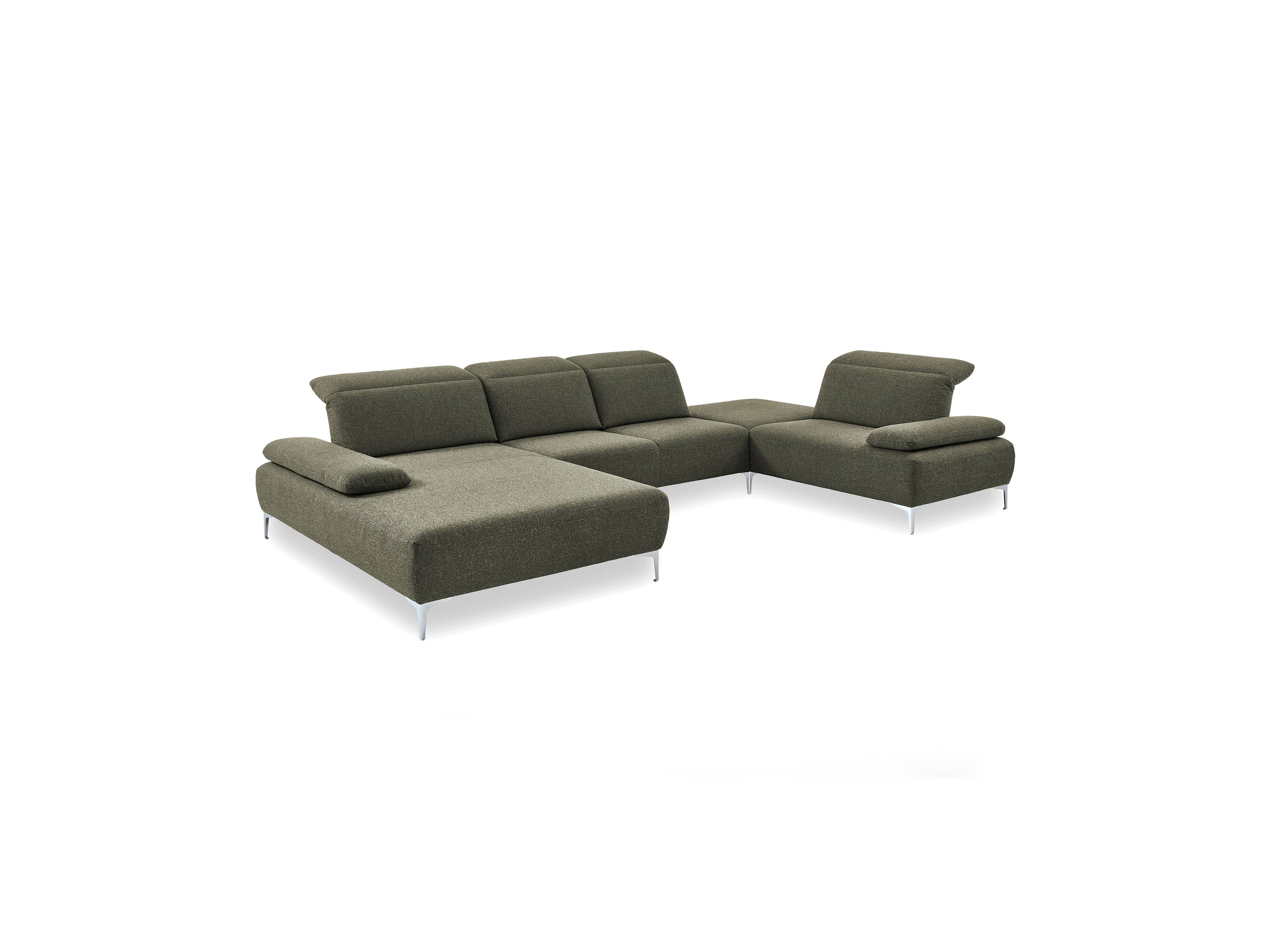 Ecksofa Kabs Polsterwelt mit Stoffbezug in Olivgrün, verstellbaren Kopfstützen und Metallfüßen
