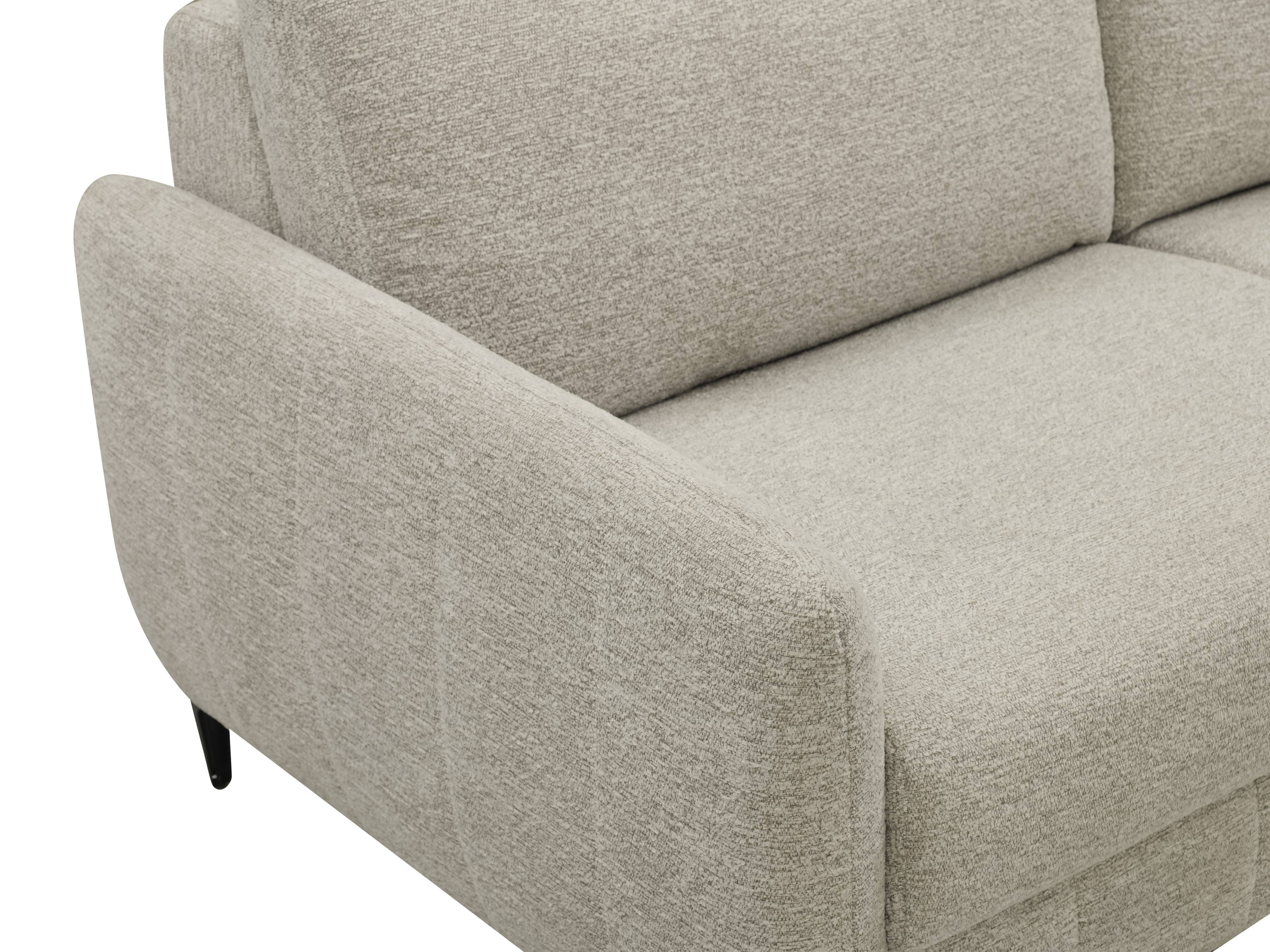 2-Sitzer-Sofa mit hellbeigem Stoffbezug, breiter Armlehne und gepolsterter Rückenlehne