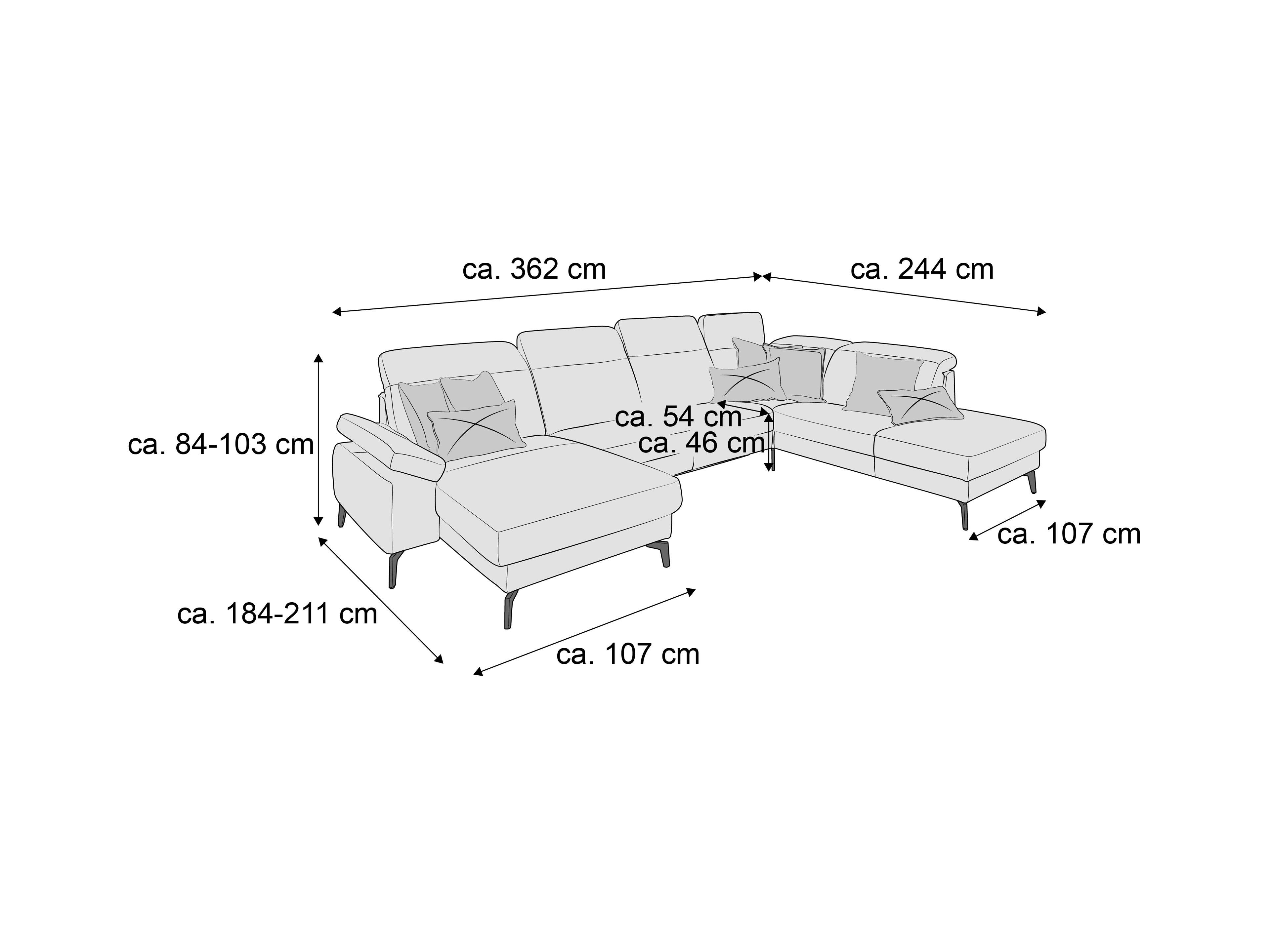 Ecksofa mit Armlehnen, hoher Rückenlehne, gepolsterter Sitzfläche und schlanken Sofa-Füßen