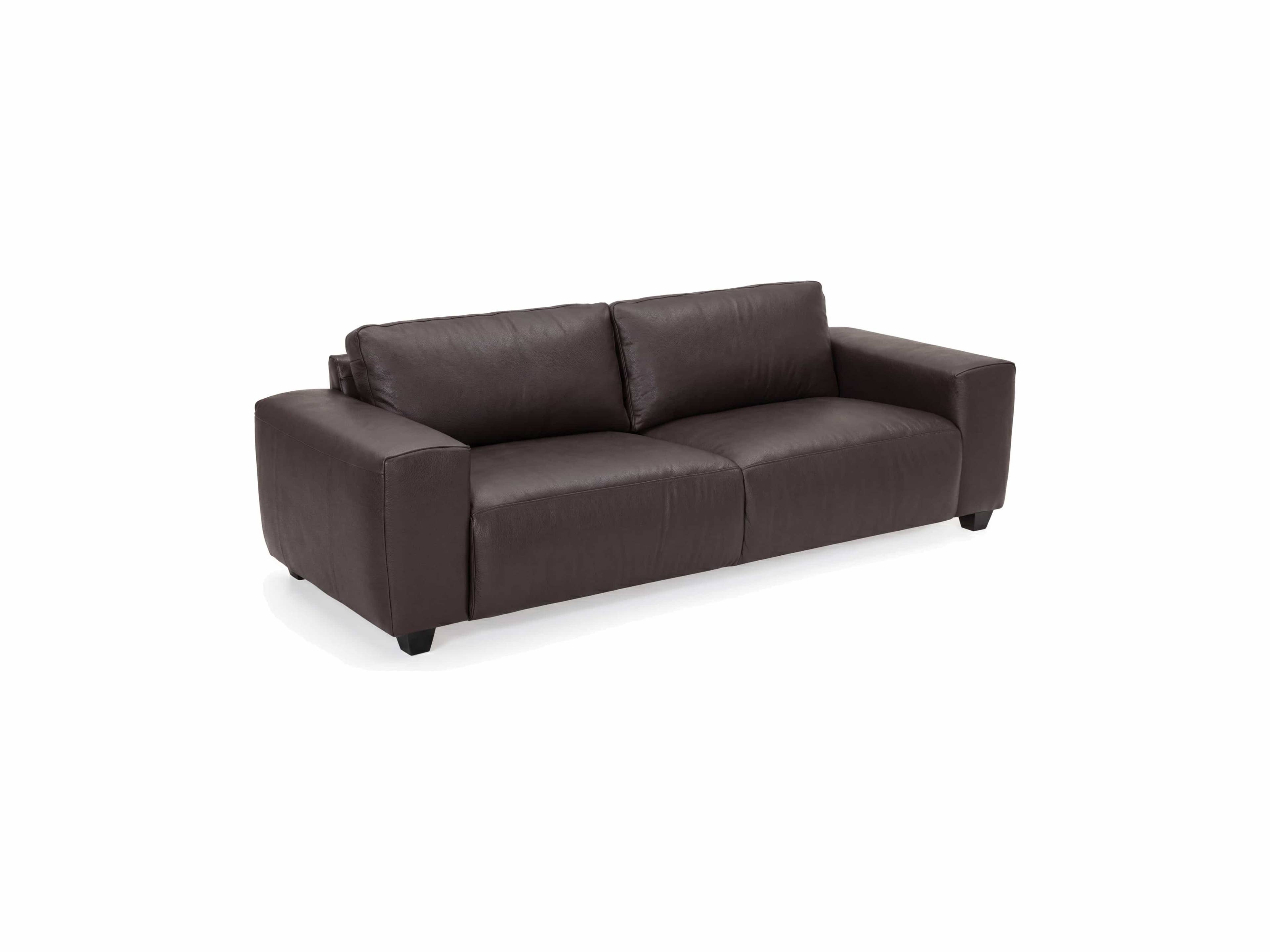 2-Sitzer Sofa Hudson mit Lederbezug in Dunkelbraun, breite Armlehnen und gepolsterte Rückenlehne