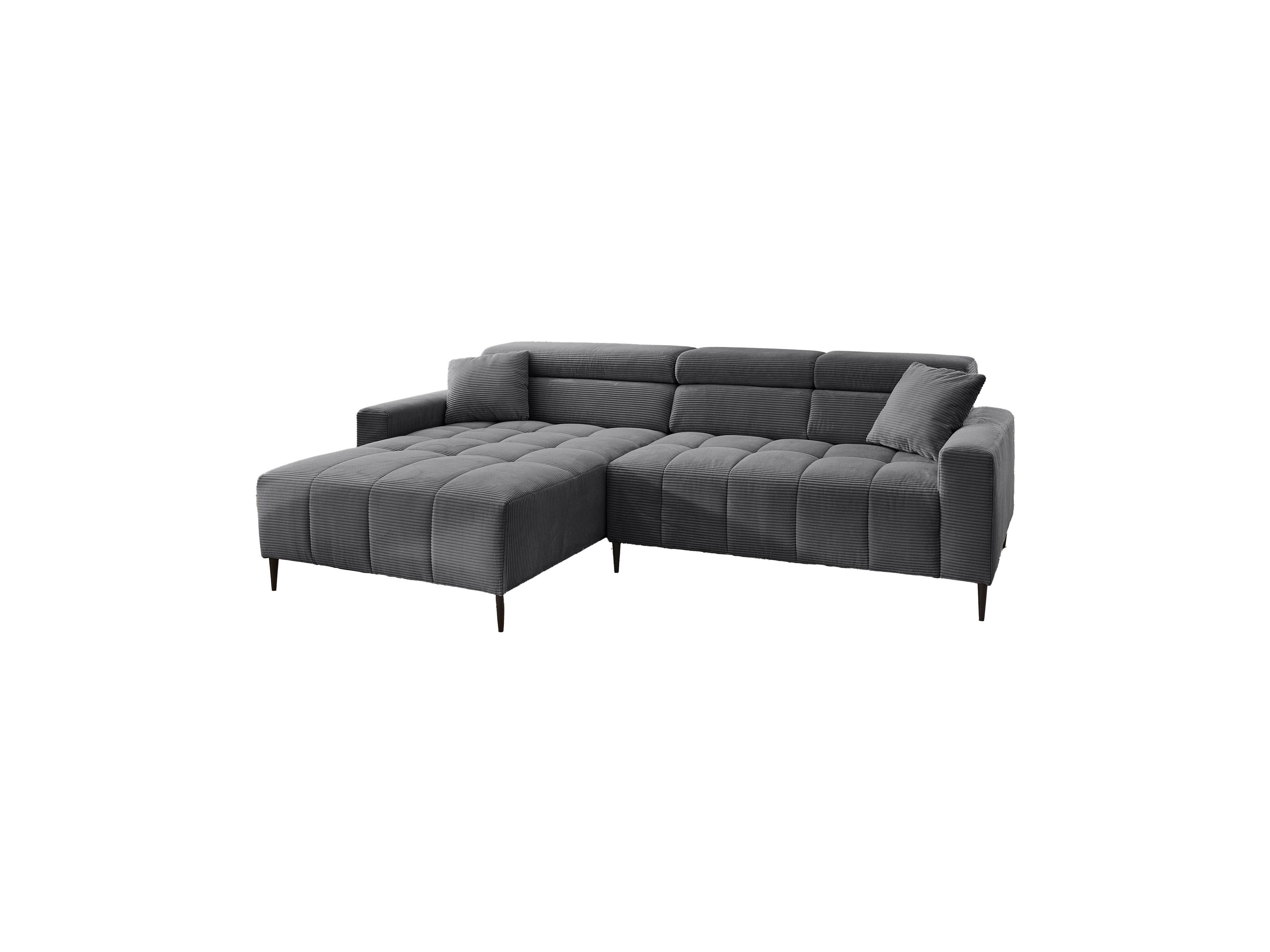 Ecksofa Kabs Polsterwelt mit gerader Rückenlehne, grauem Cordbezug, Armlehnen und schwarzen Füßen