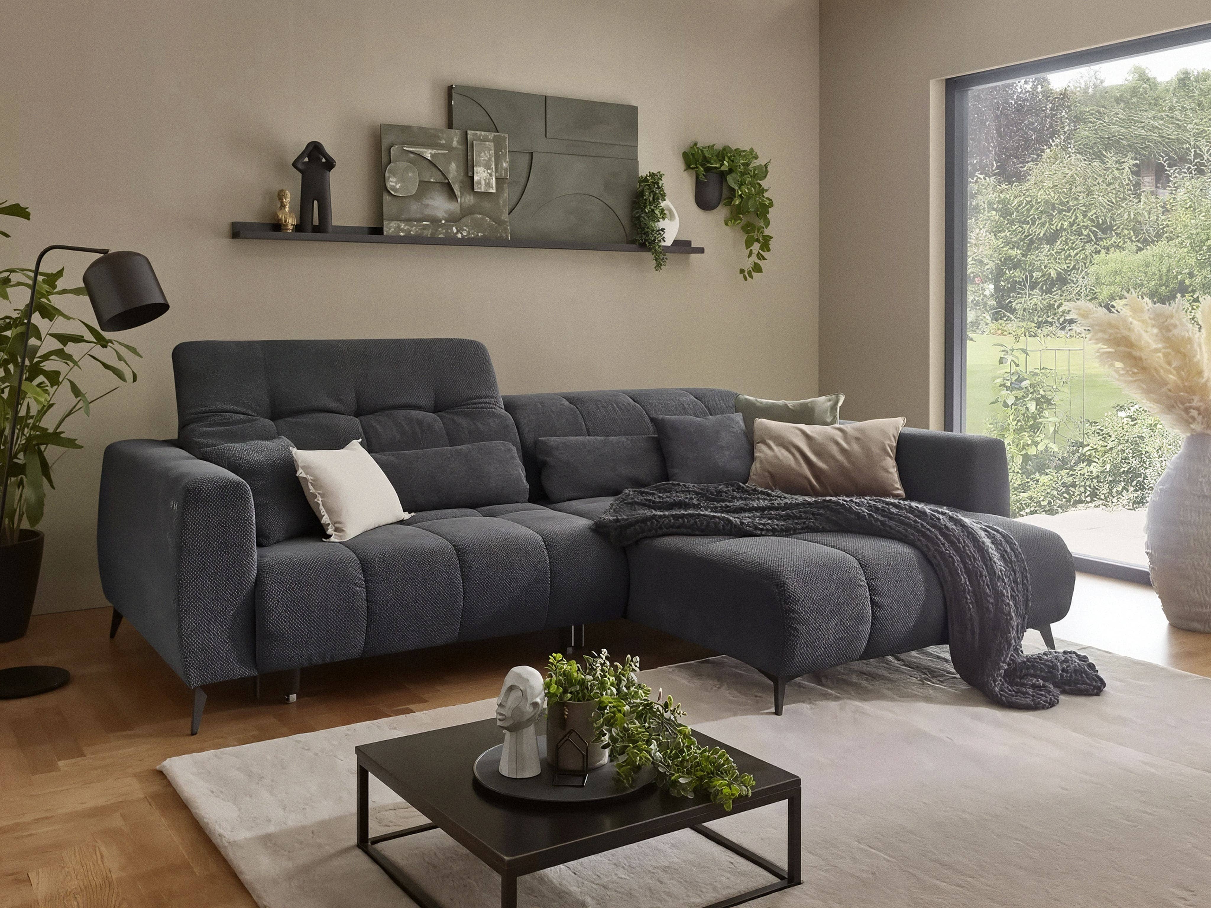 Ecksofa Kabs Polsterwelt in L-Form mit dunkelgrauem Stoffbezug, gepolsterte Rückenlehne, Metallfüße
