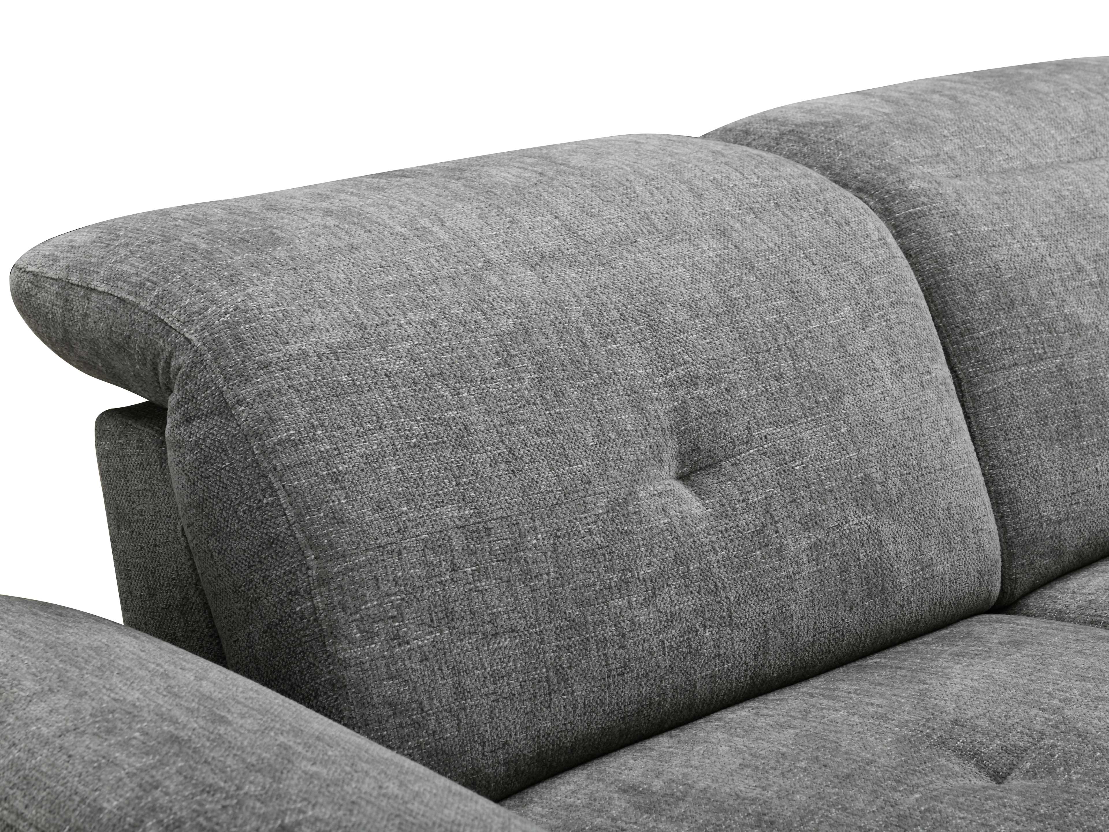 Ecksofa Kabs Polsterwelt mit grauem Stoffbezug, gepolsterter Rückenlehne und sichtbaren Nähten