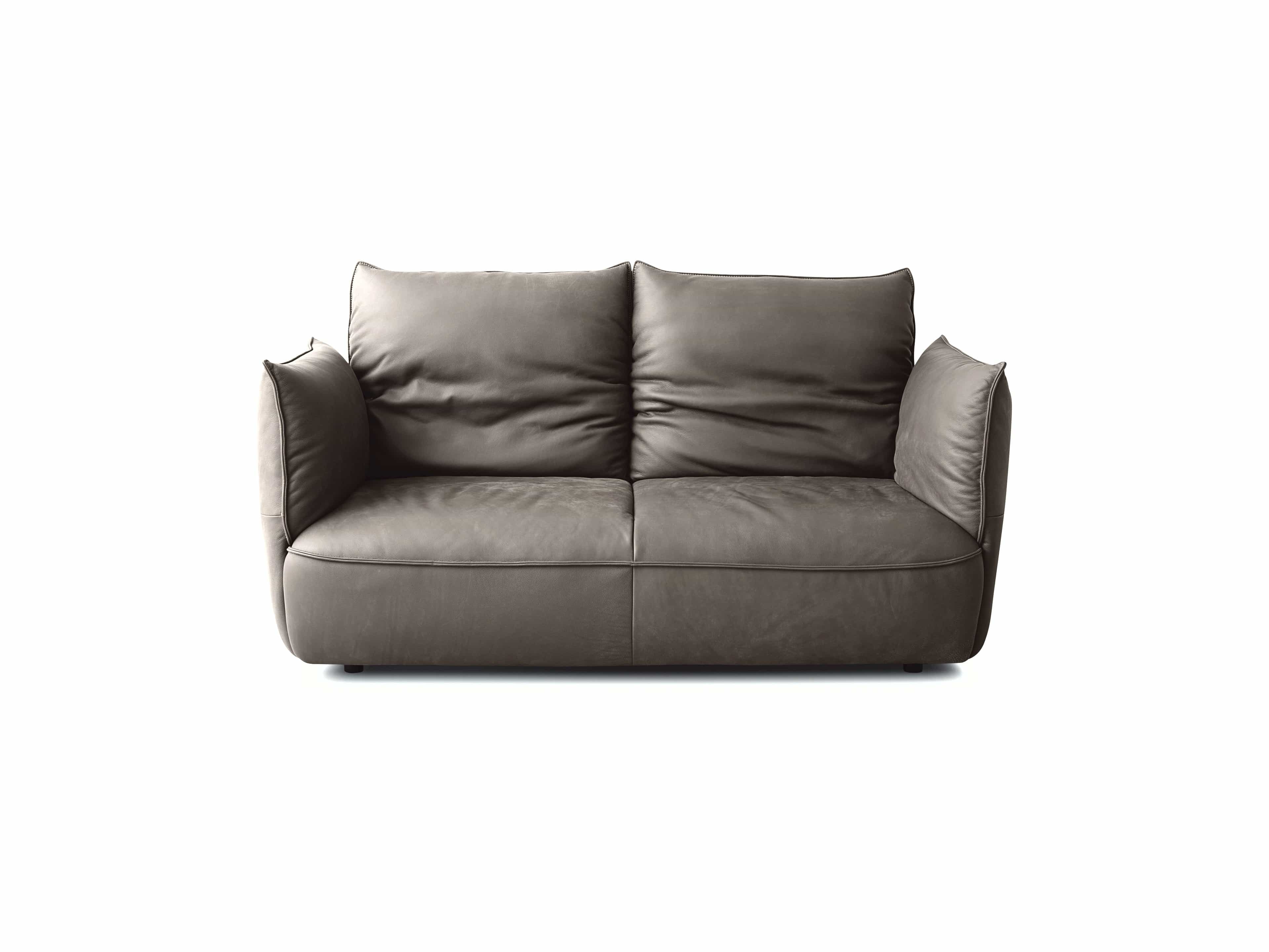 2-Sitzer Sofa Modell Liv aus grauem Leder mit gepolsterter Rückenlehne und breiten Armlehnen
