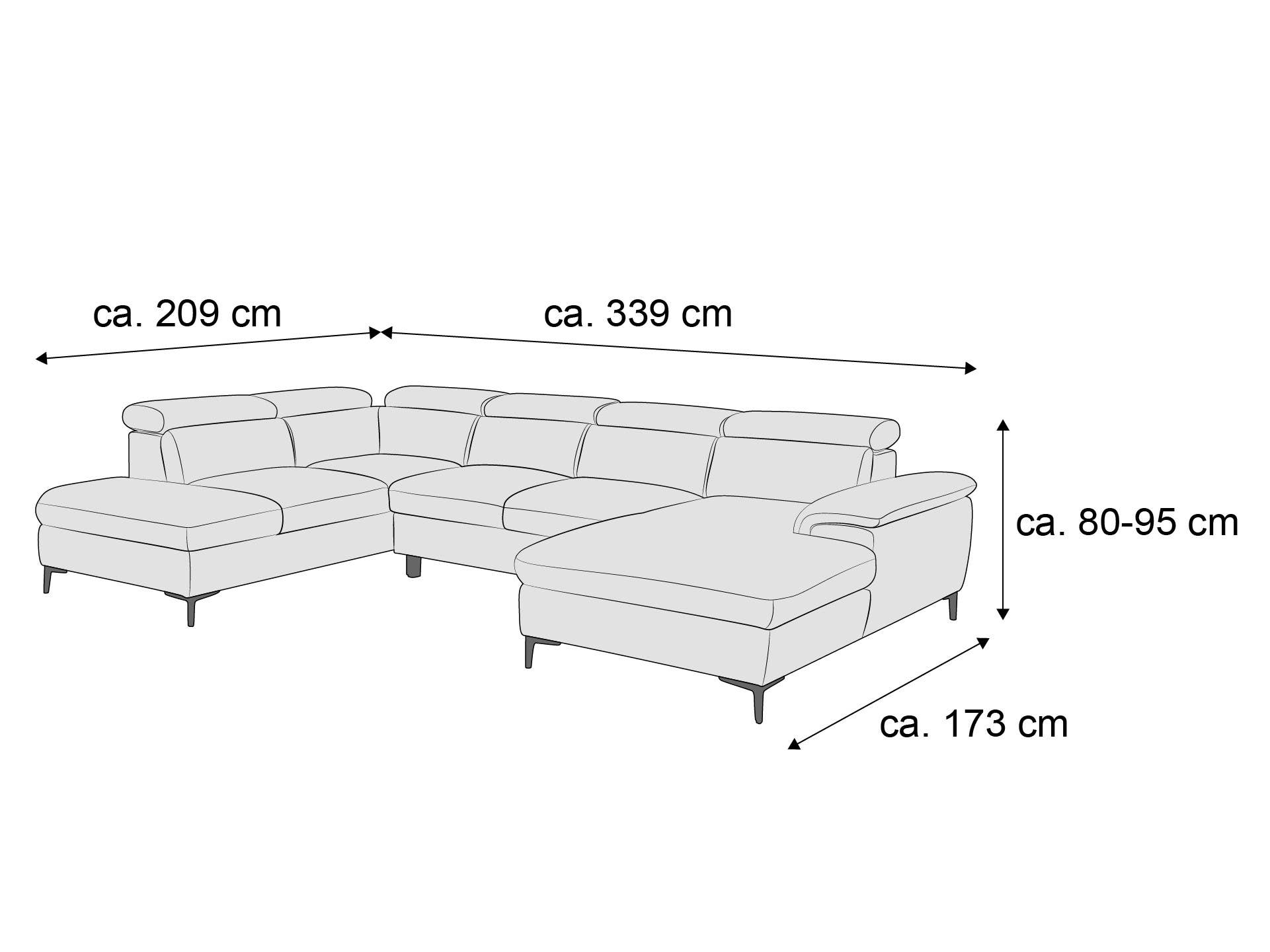 Ecksofa mit verstellbaren Kopfstützen, gepolstertem Bezug und Armlehne, L-Form, schmale Füße