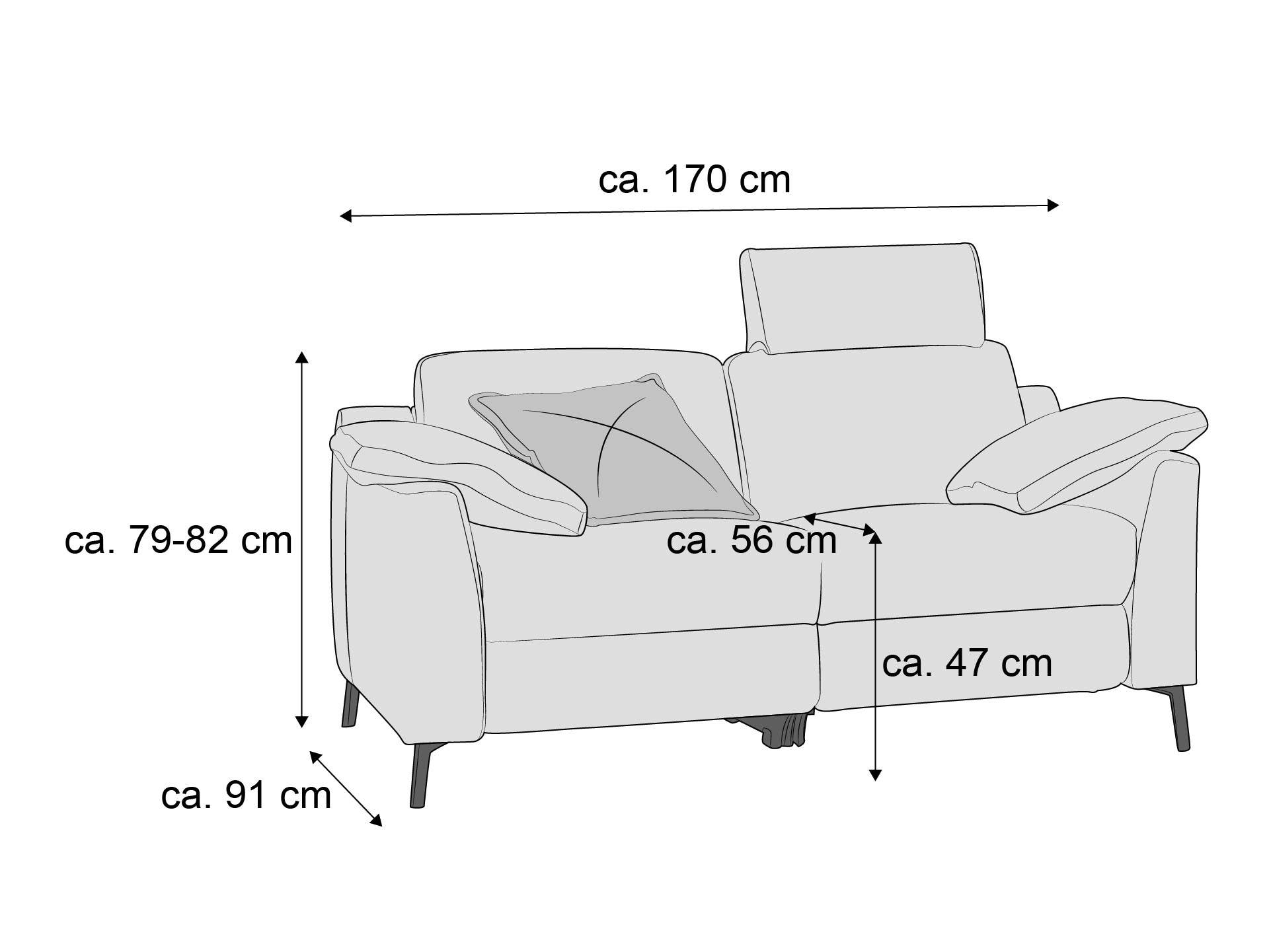 2-Sitzer-Sofa Kabs mit verstellbaren Kopfstützen, gepolsterten Armlehnen und sichtbaren Beinen