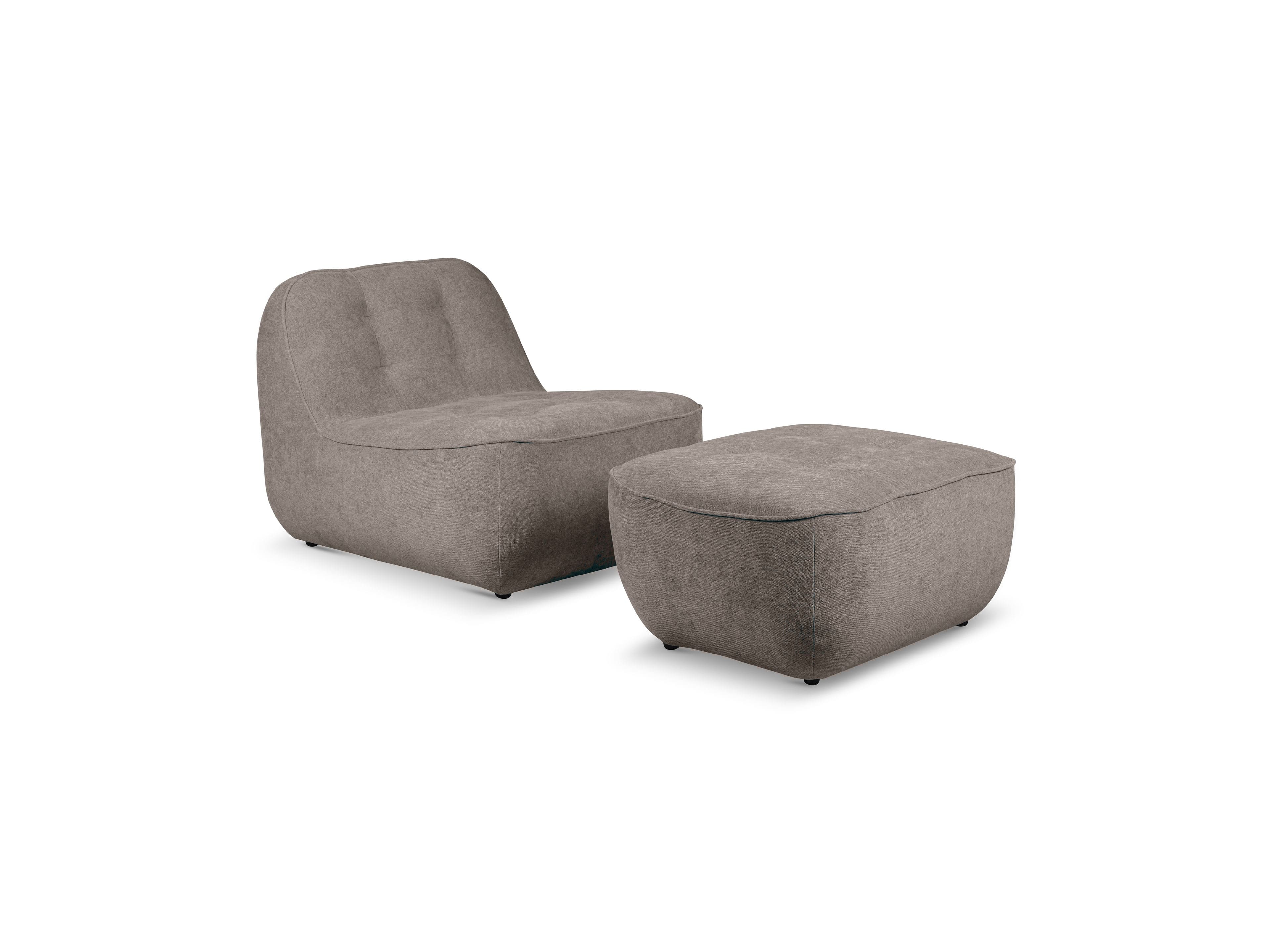 Lounge-Sessel Piuma mit passendem Hocker, gepolstert, Stoffbezug in Grau, abgerundete Form