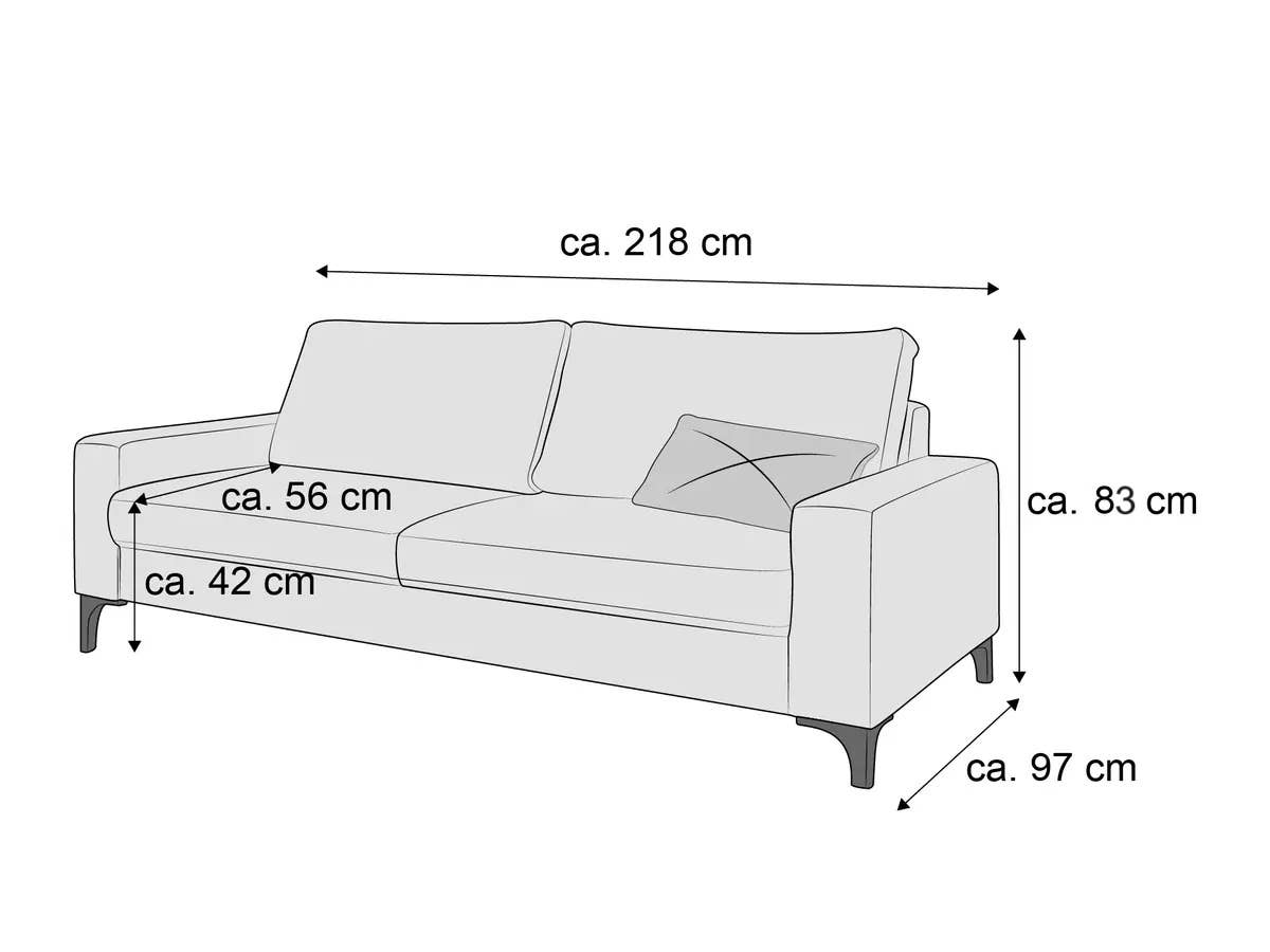 2-Sitzer Sofa mit Armlehnen, rechteckiger Form, sichtbaren Polstern und vier kurzen Füßen