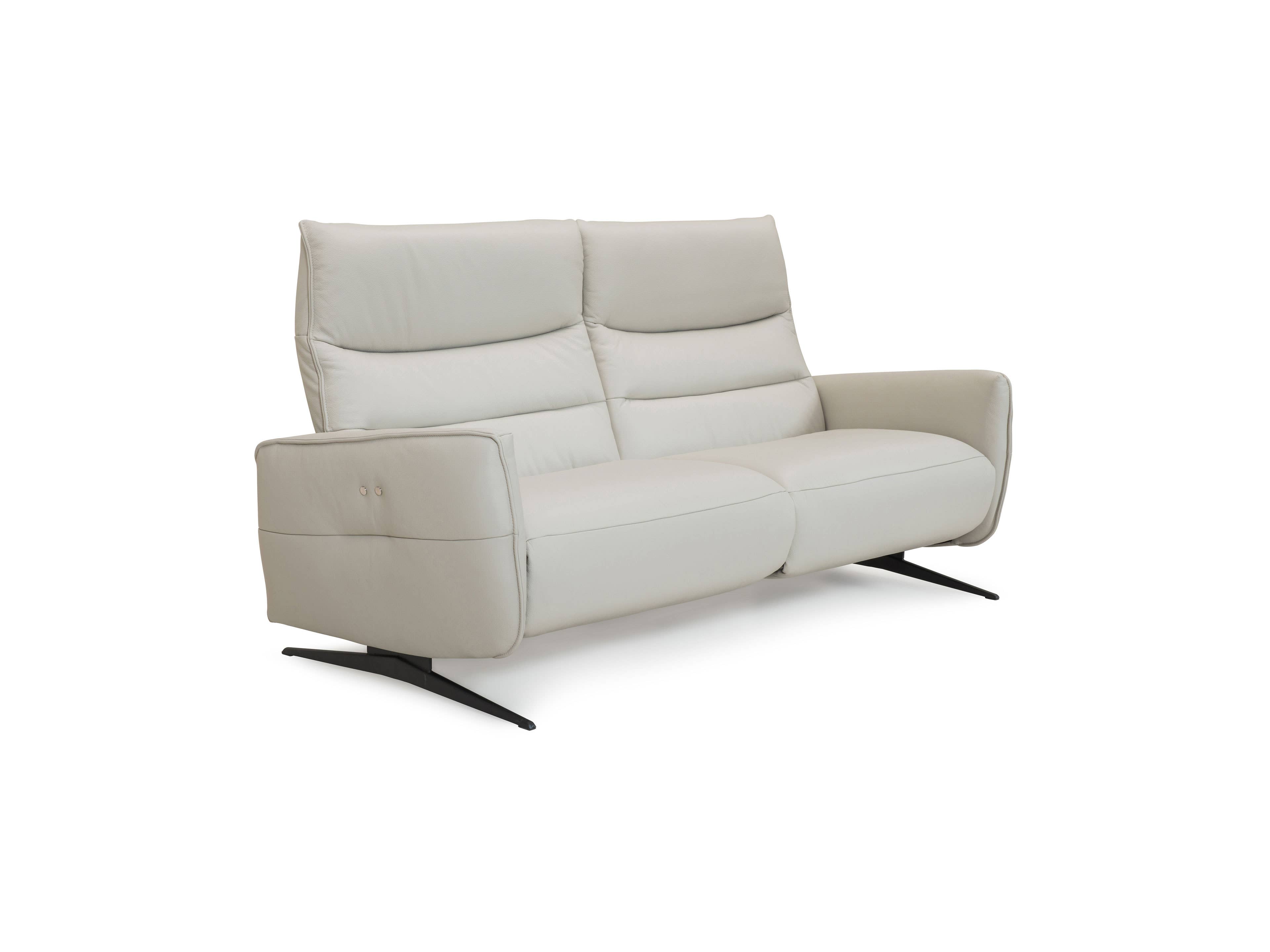 2-Sitzer Sofa Kabs mit Lederbezug in Beige, gepolsterte Rückenlehne, schwarze Metallfüße