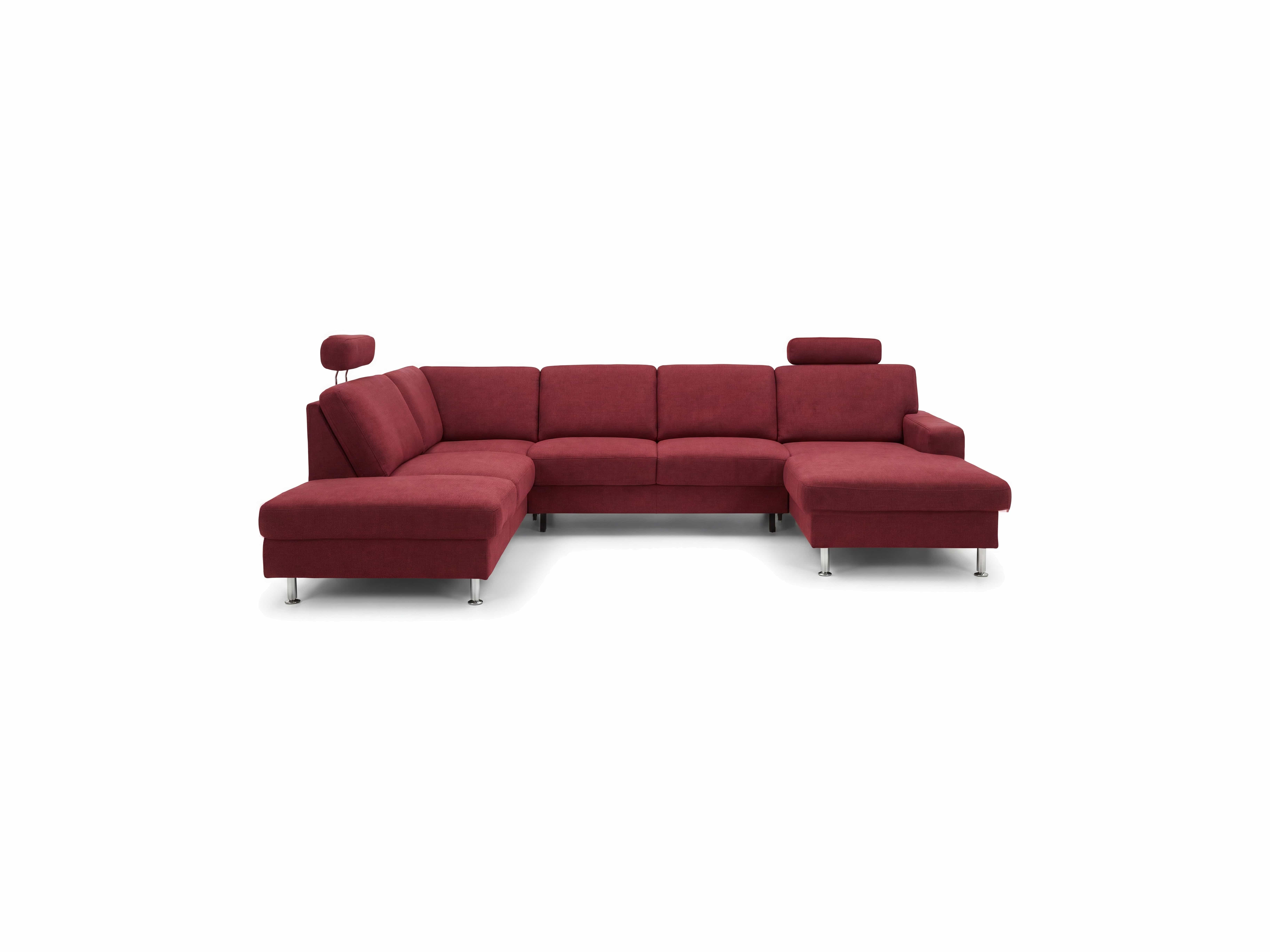 Ecksofa Marini aus rotem Stoff mit zwei verstellbaren Kopfstützen und Metallfüßen, L-Form